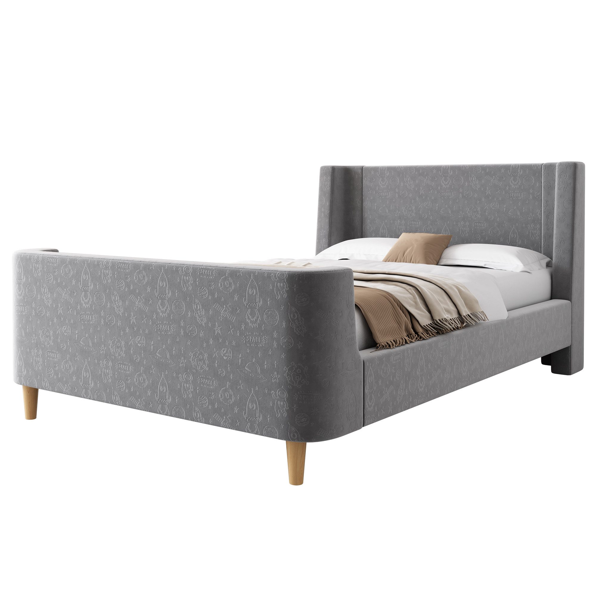 BlingBin Einzelbett (1-tlg., Kinderbett Polsterbett 90 x 200 cm mit kosmischem Muster), Für Jungen & Mädchen, Samt (Ohne Matratze)