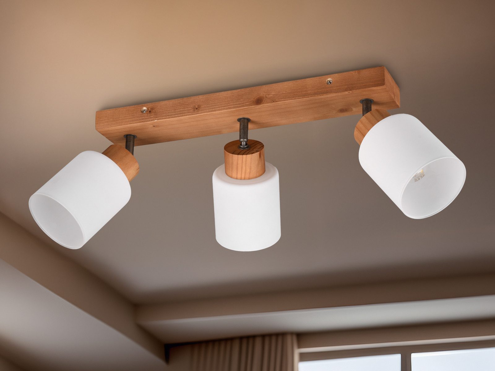 Reality Leuchten LED Deckenstrahler, LED wechselbar, warmweiß, innen, Holz- günstig online kaufen