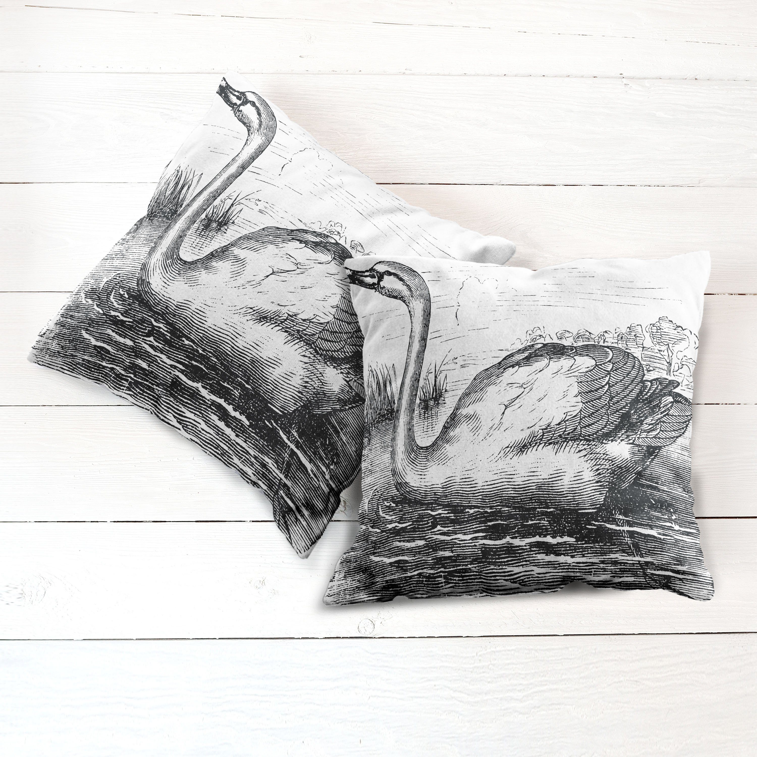 Entwurf Stück), Digitaldruck, (2 Kissenbezüge Skizzieren gezeichnet Accent Hand Swan Modern Abakuhaus Doppelseitiger