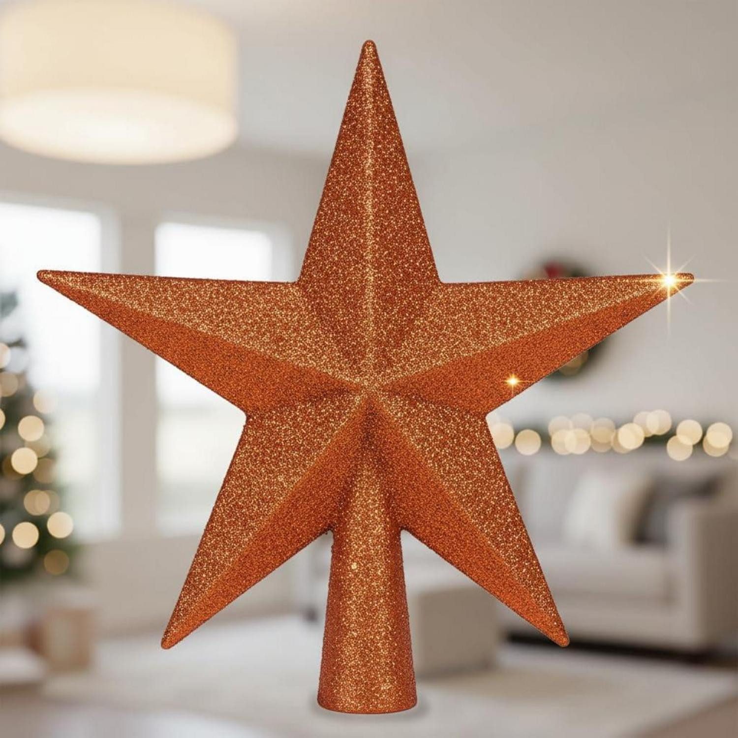 LuxusKollektion Christbaumspitze Baumspitze Stern Glitzer Orange 20cm
