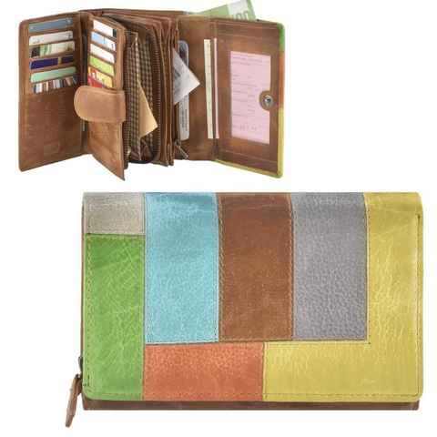 Mika Geldbörse "Color" Leder, Damenbörse, bunt, Portemonnaie, 12 Kartenfächer, 15x10cm