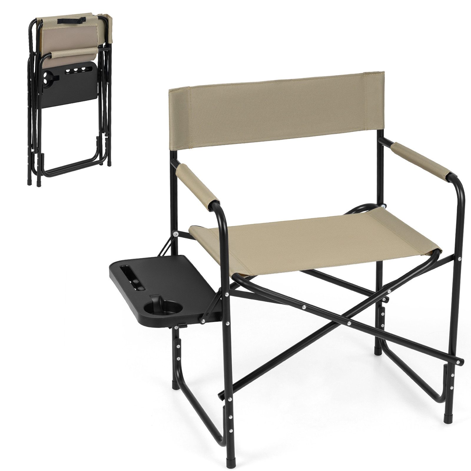 KOMFOTTEU Regiestuhl, Campingstuhl mit Seitentisch & Becherhalter