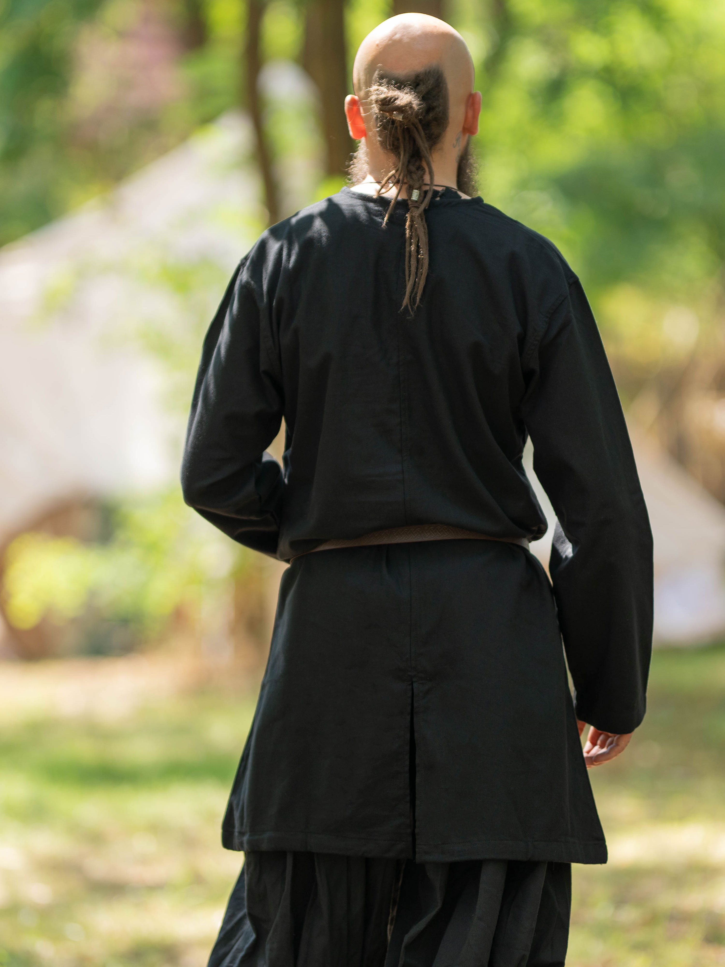 Vehi Mercatus Wikinger-Kostüm Schlichte Mittelalter Tunika langarm Schwarz "Malte"