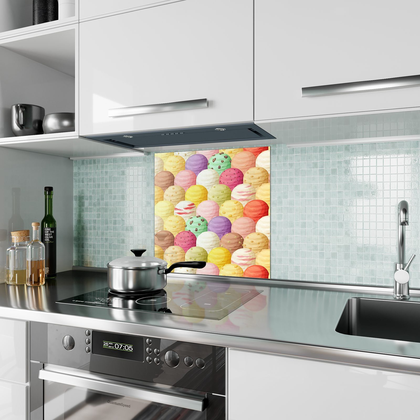 Primedeco Küchenrückwand Küchenrückwand Spritzschutz Motiv Glas mit Eiskugeln