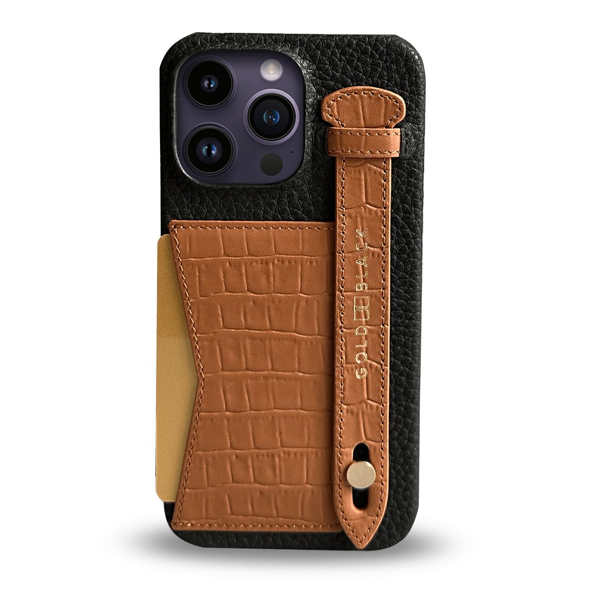 GOLDBLACK Handyhülle GOLDBLACK iPhone 14 Pro Max Slim Lederhülle Kroko-Prägung braun beige