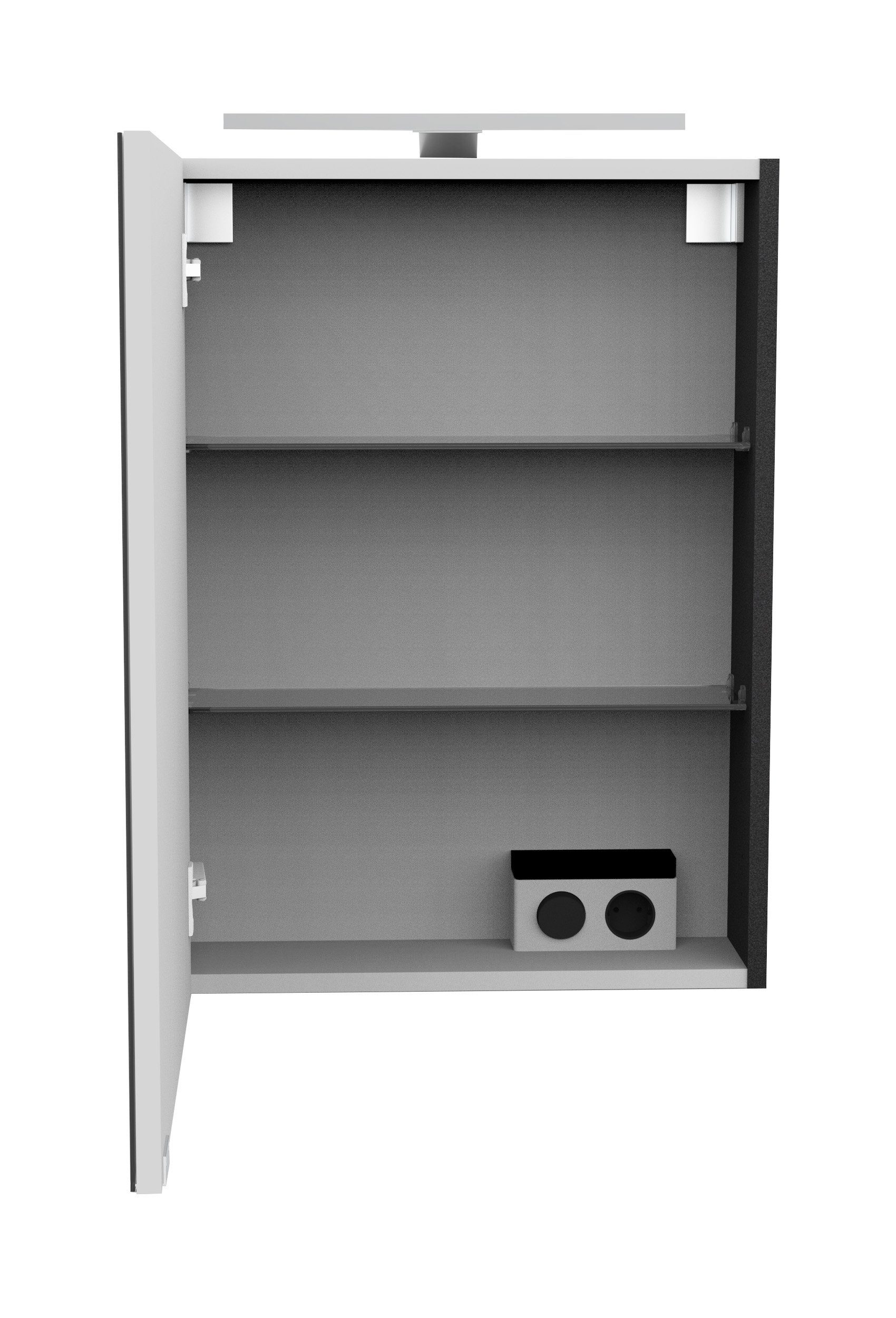 FACKELMANN Spiegelschrank SBC (Spiegelschrank mit LED-Aufsatzleuchte) Aufsatzleuchte, Schalter und Steckdose, Breite 50cm, Anschlag links