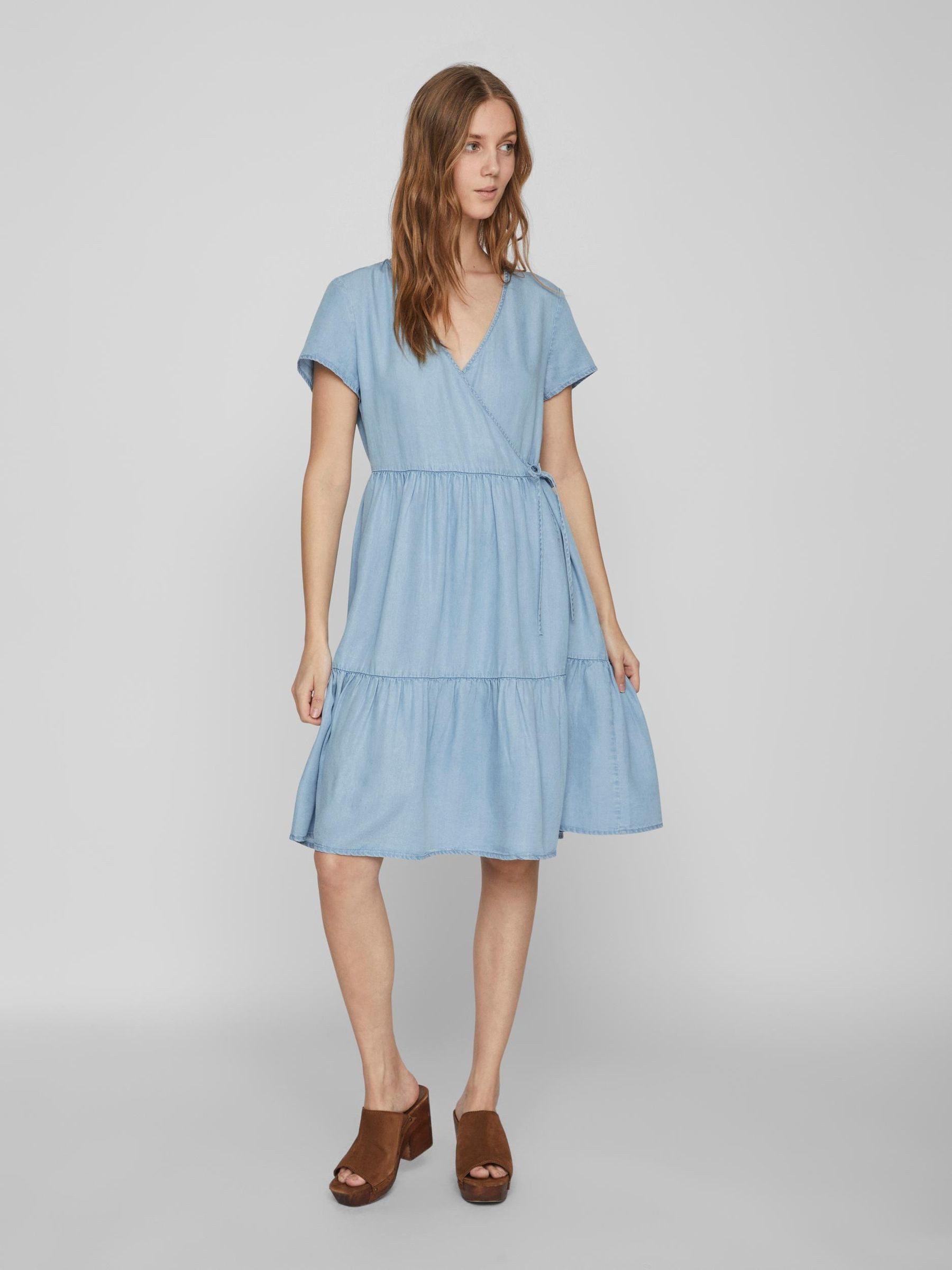 Vila Shirtkleid Mini Blusen Wickelkleid Kurzarm Dress ONLCARLY für (lang) VIGIVANI S/S WRAP DRESS