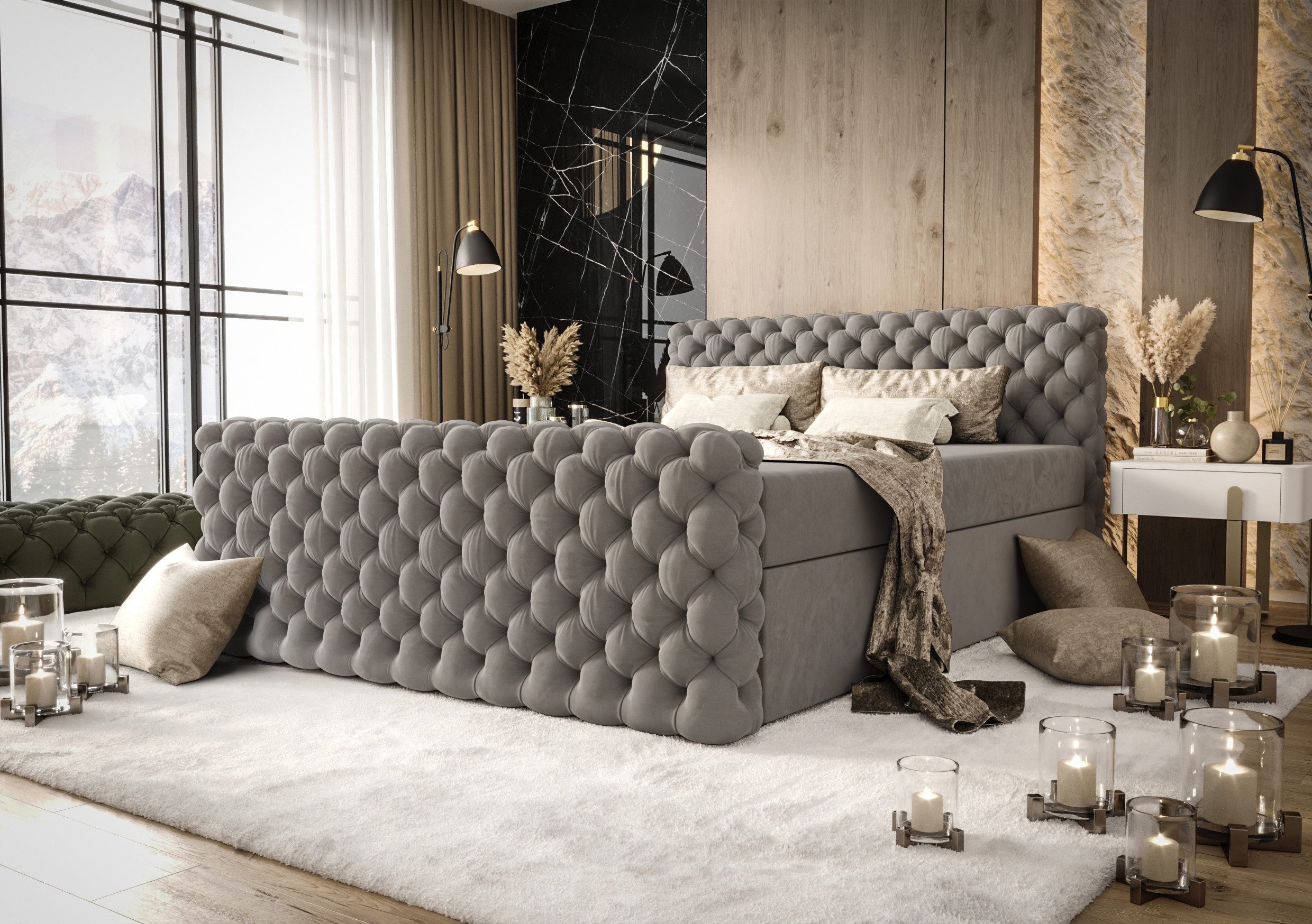 B&B Home Boxspringbett Boxbett The Big One Figo 200 cm x 220 cm (inkl zwei Bettkästen, Multipocket-Matratze und Topper)
