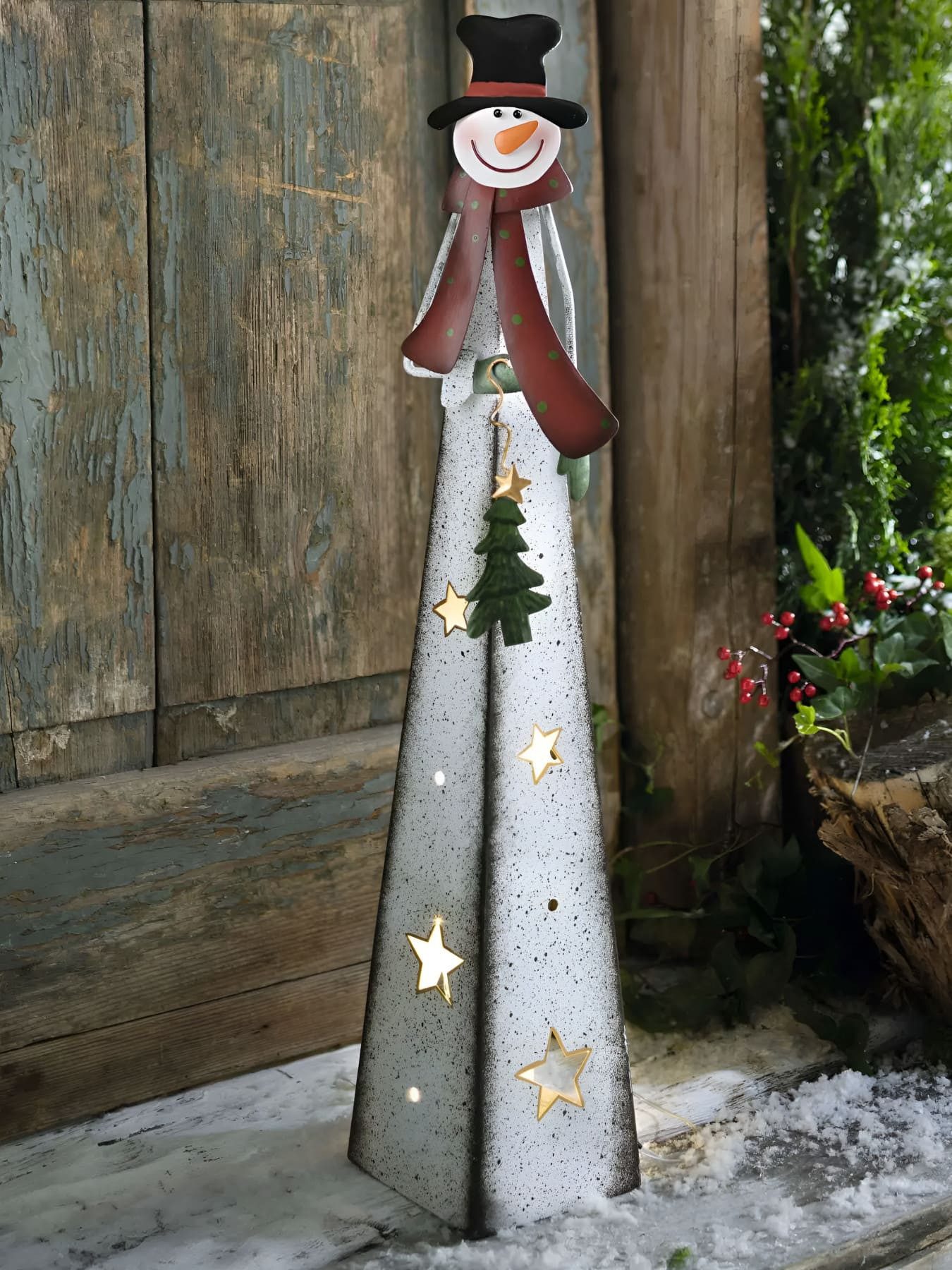Dekoleidenschaft Teelichthalter "Schneemann" aus Metall, Winterdeko 70 cm hoch, Outdoor Weihnachtsdeko, Gartendeko