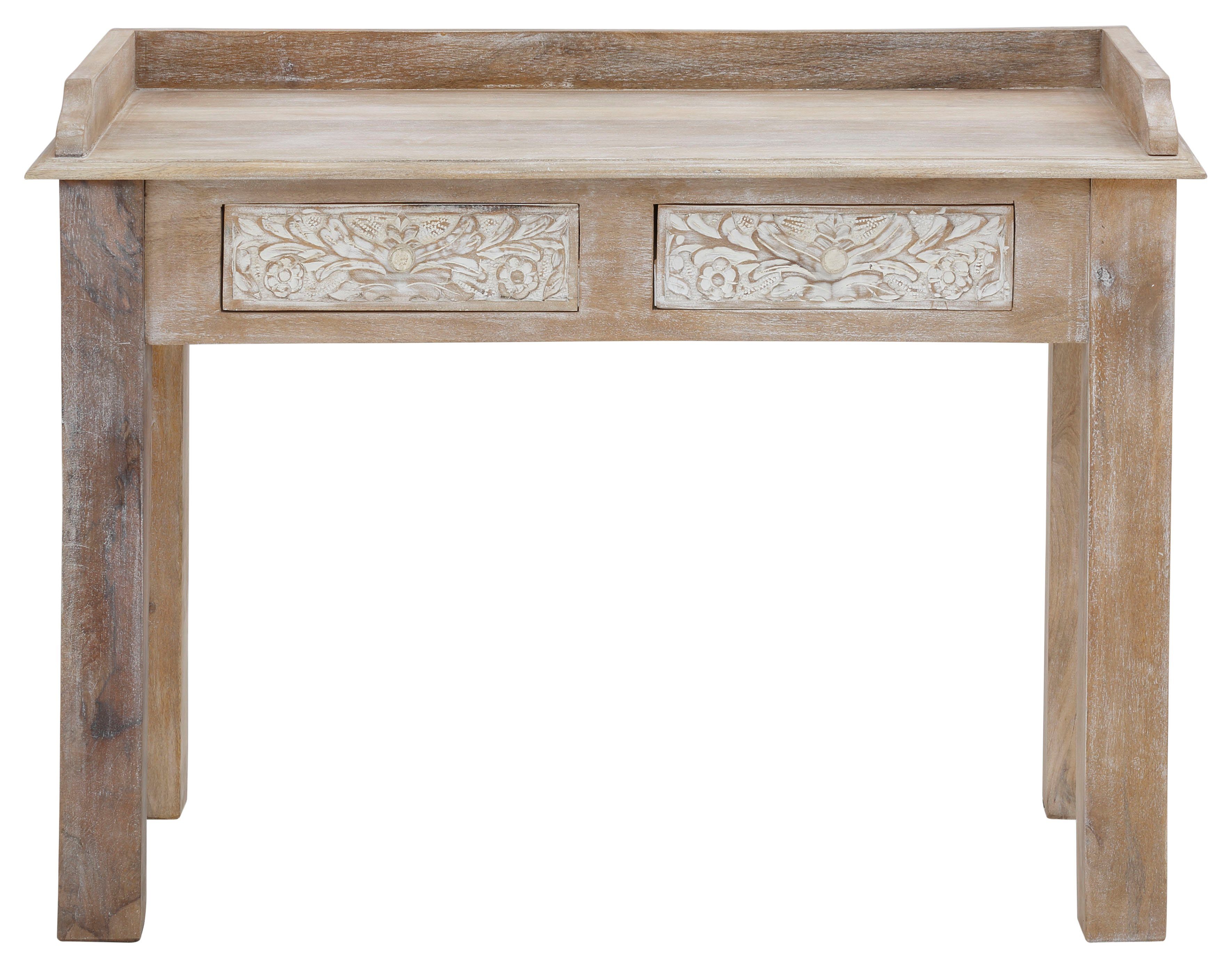 Home affaire Schreibtisch Lavin, Mangoholz, mit dekorativen Schnitzereien, Handgefertigt, Breite 111 cm