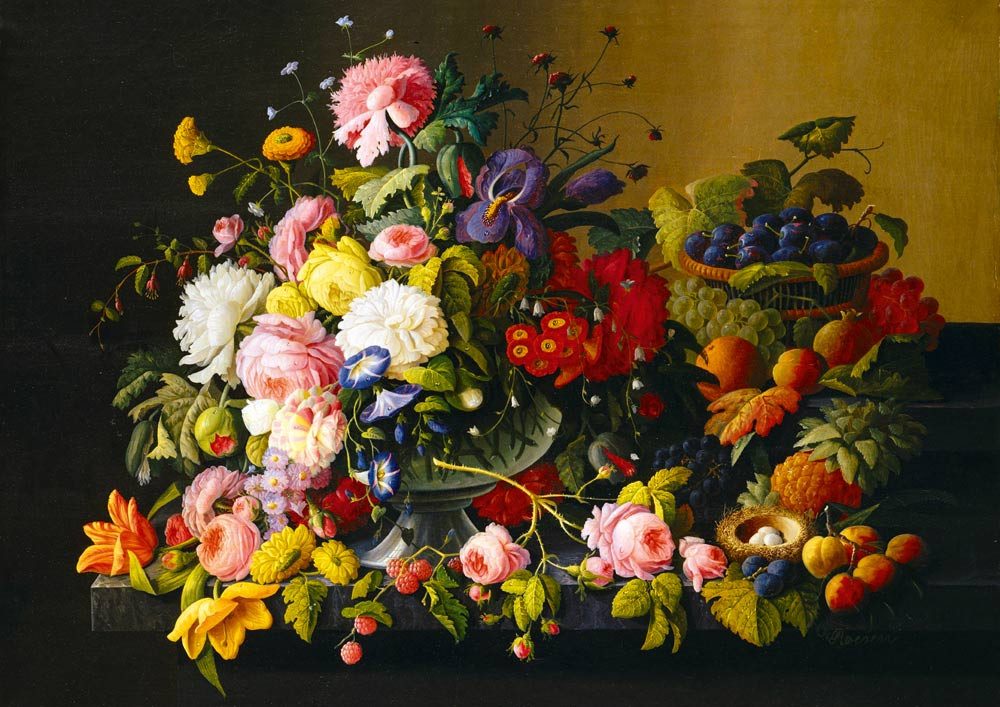 Bluebird Puzzle Puzzle Severin Roesen - Still Life, Flowers and Fruit, 1855, Puzzleteile