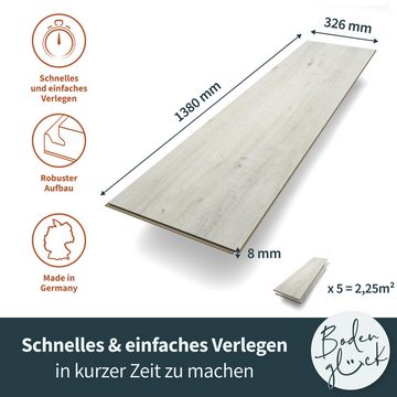 Bodenglück Laminat "Pegnitz" Eiche Holz mit 5-G-Klicksystem, Grau I Pflegeleicht, Wasserfest I 5 Dielen á 1380 x 326 x 8 mm