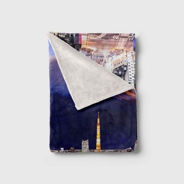 Sinus Art Handtücher Handtuch Strandhandtuch Saunatuch Kuscheldecke mit Fotomotiv Fuji Vulkan Japan Stadtlicht, Baumwolle-Polyester-Mix (1-St), Handtuch