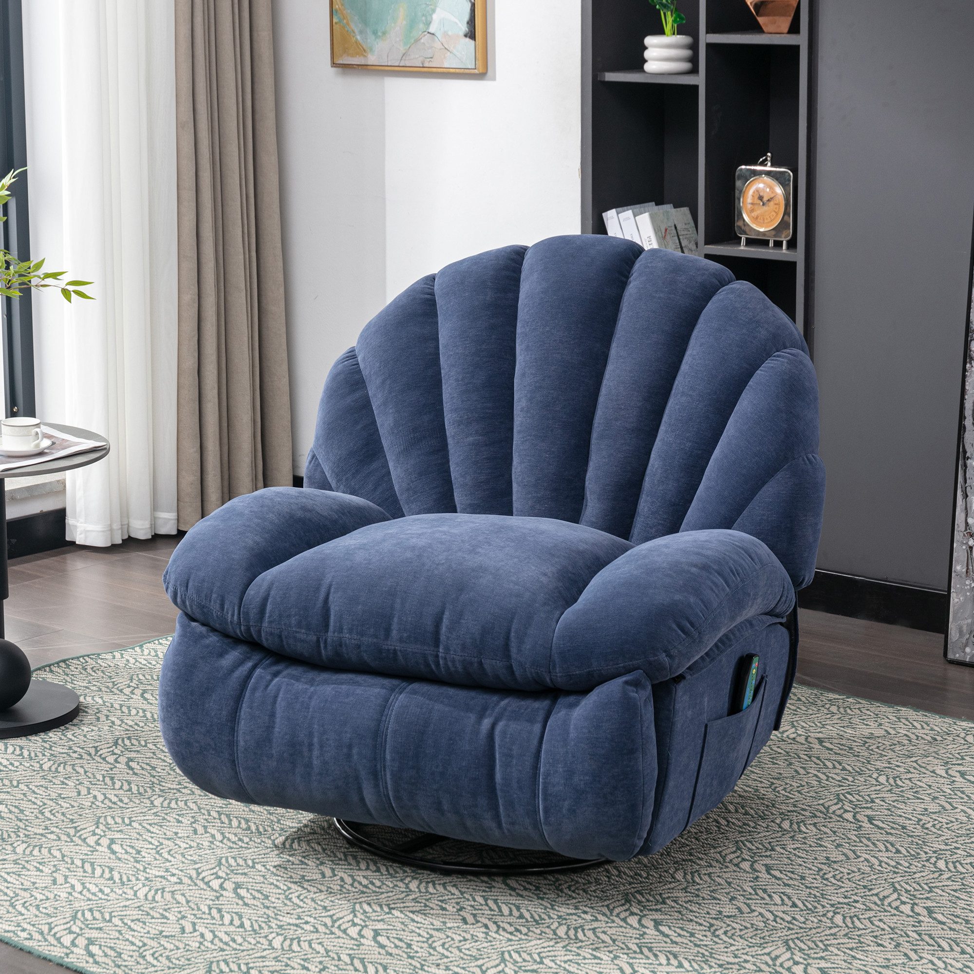 TavilaEcon TV-Sessel Massagesessel Fernsehsessel Stoff-Massagestuhl, 360° drehbarer, mit Wärmemassagefunktion und 2 Taschen
