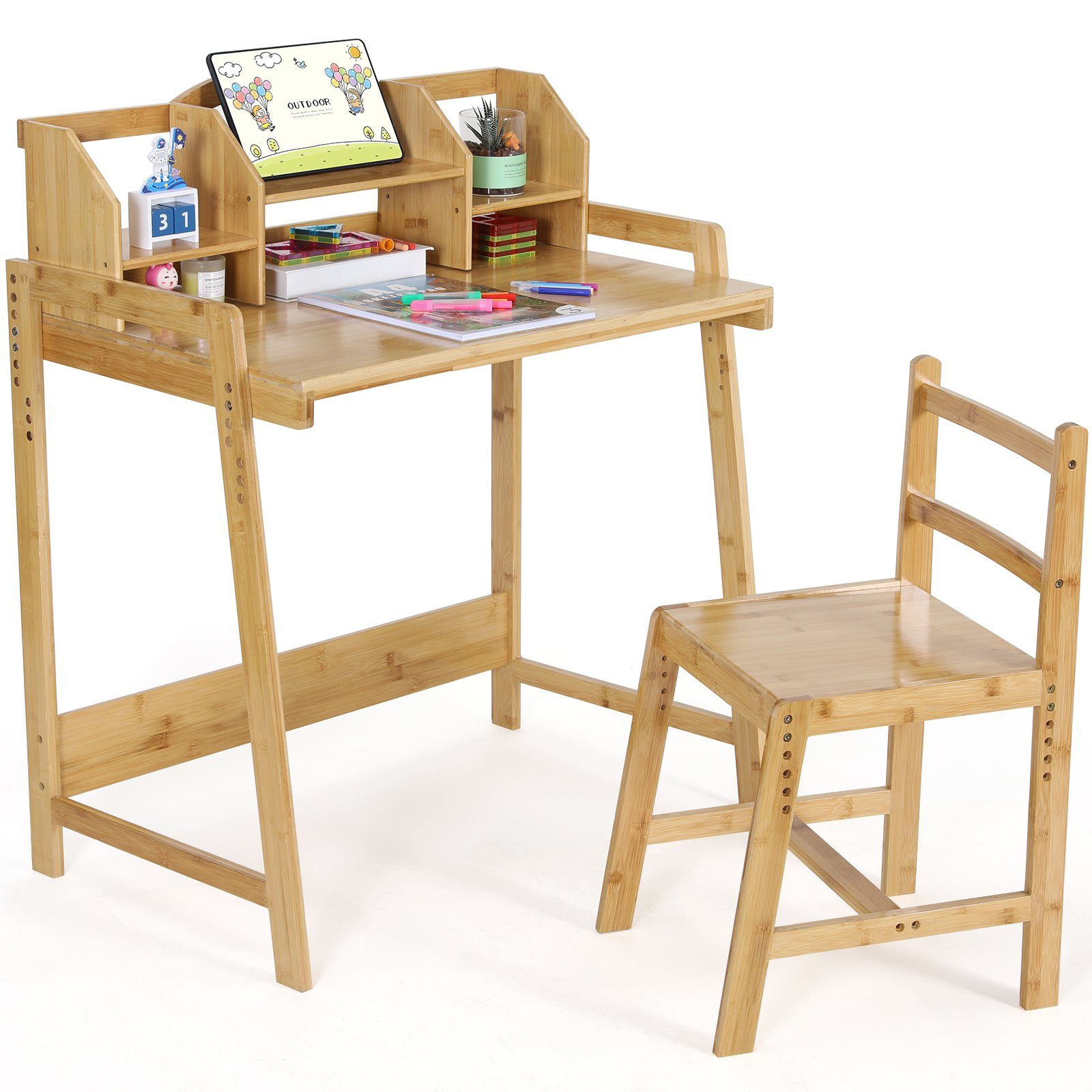 TLGREEN Kinderschreibtisch Höhenverstellbar, Bambus Holz Schreibtisch günstig online kaufen
