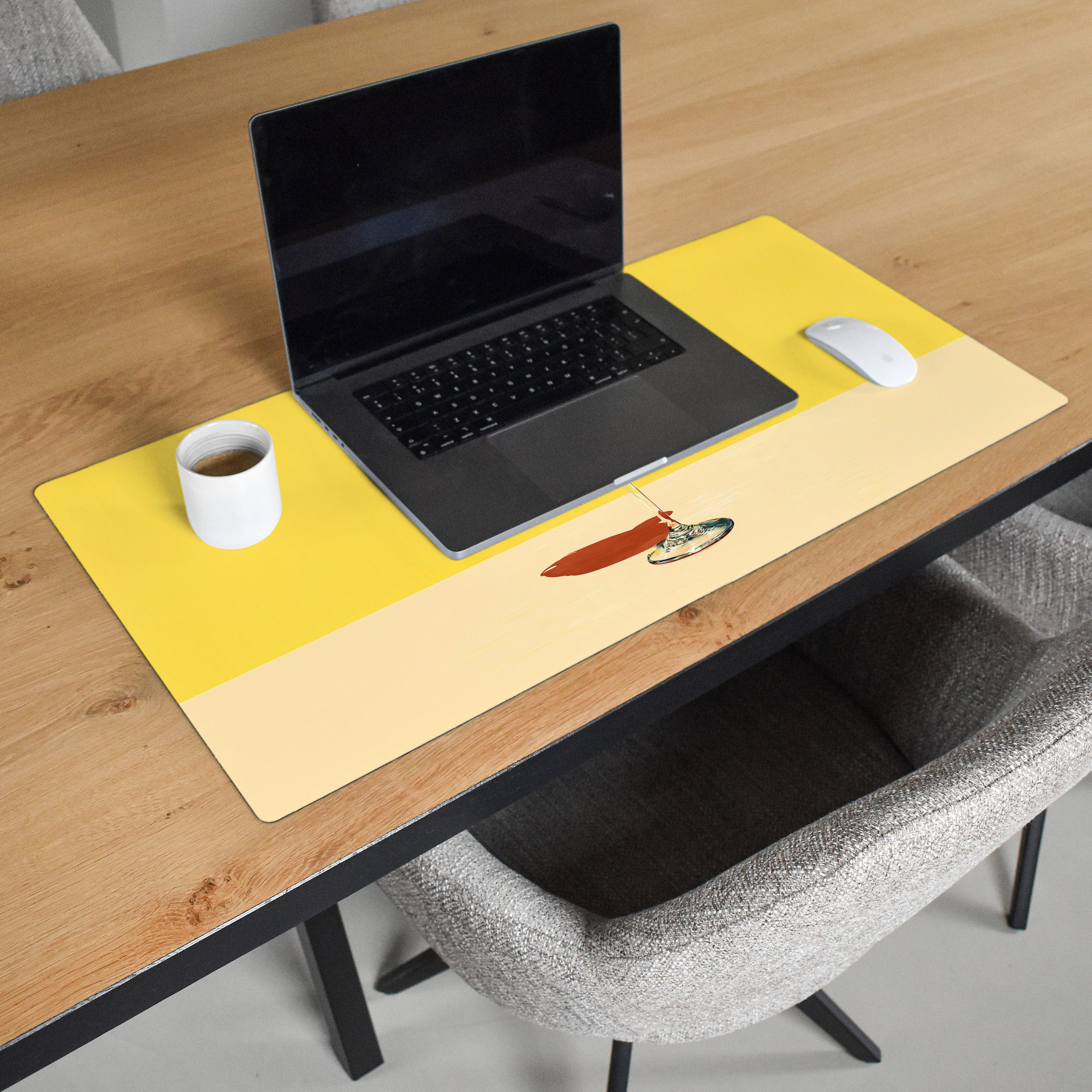 MuchoWow Gaming Mauspad Weinglas - Zitrone - Gelb - Minimalistisch (1-St), Gaming Mauspad XXL, Schreibtischunterlage, Desk Mat Groß, 80x40 cm