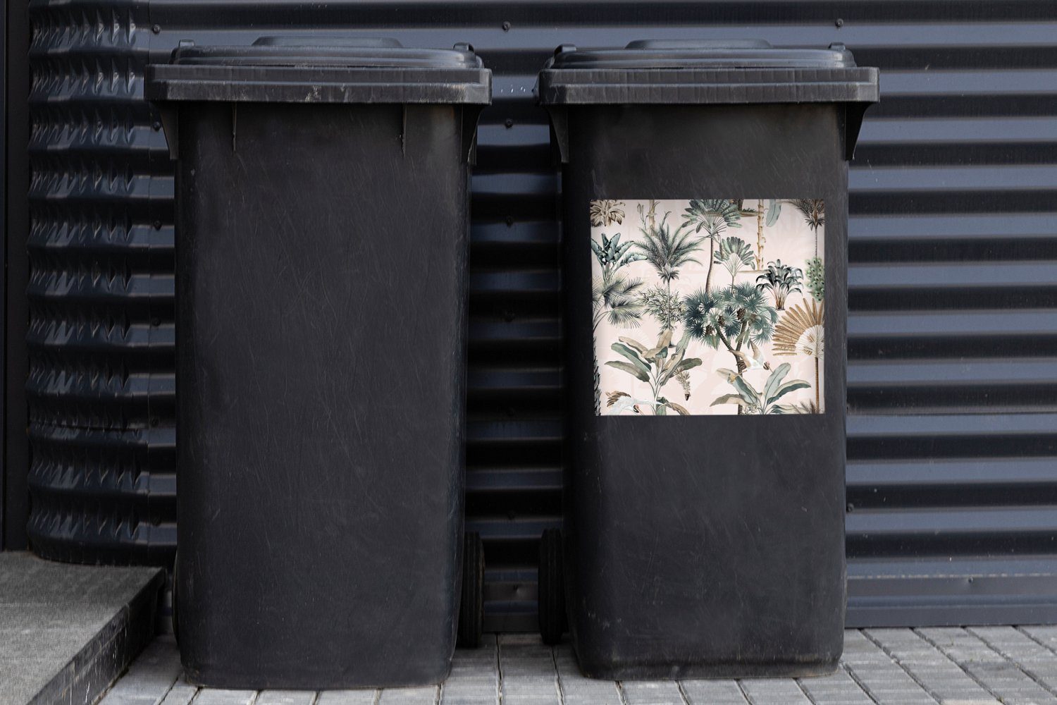 - Dschungel MuchoWow St), Mülltonne, Tropisch Monstera - Container, - Wandsticker Blätter (1 Sticker, Abfalbehälter Mülleimer-aufkleber,