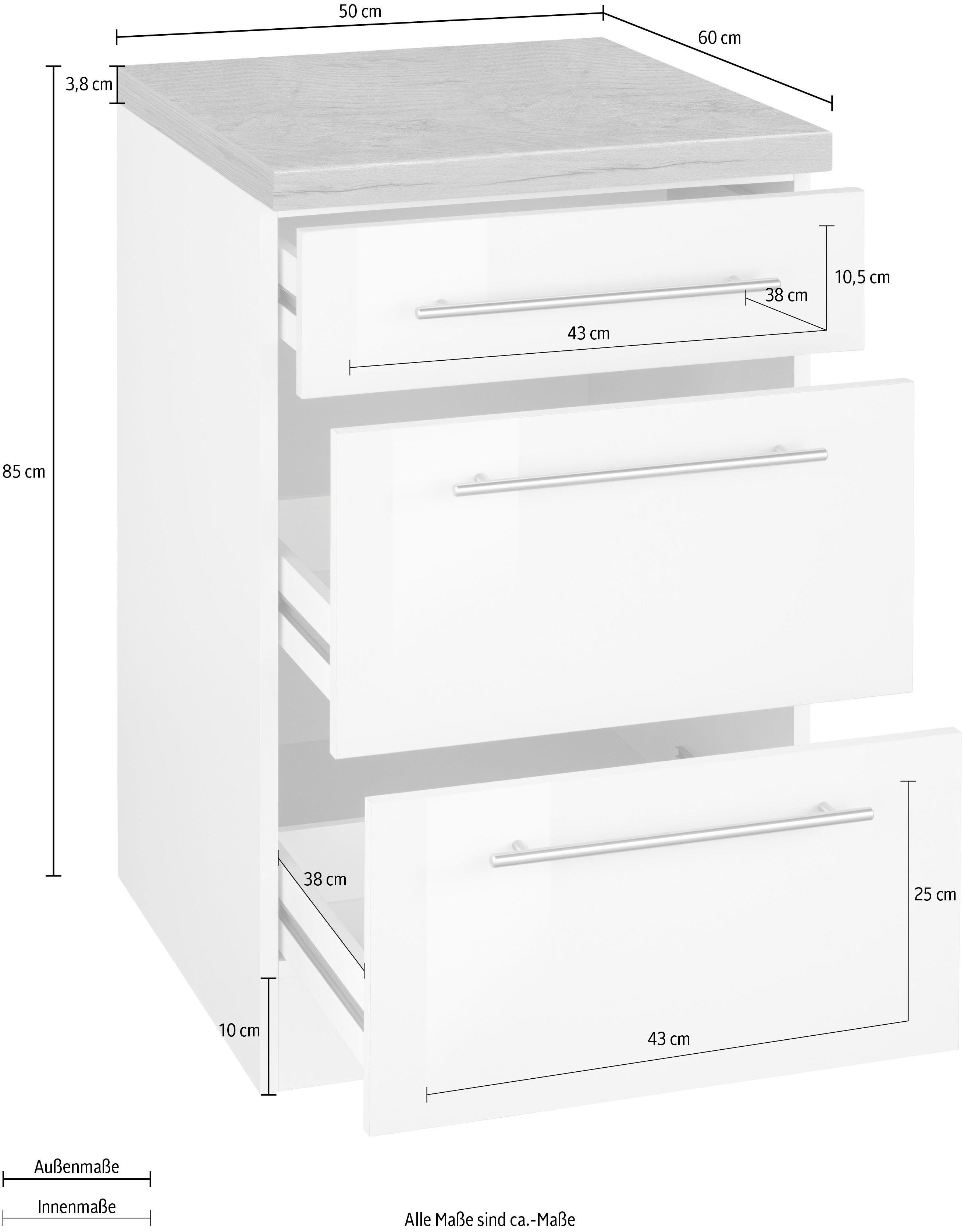 wiho Küchen Unterschrank weiß/kastelleichefarben | 50 breit, 2 großen Unna cm Auszügen Weiß mit