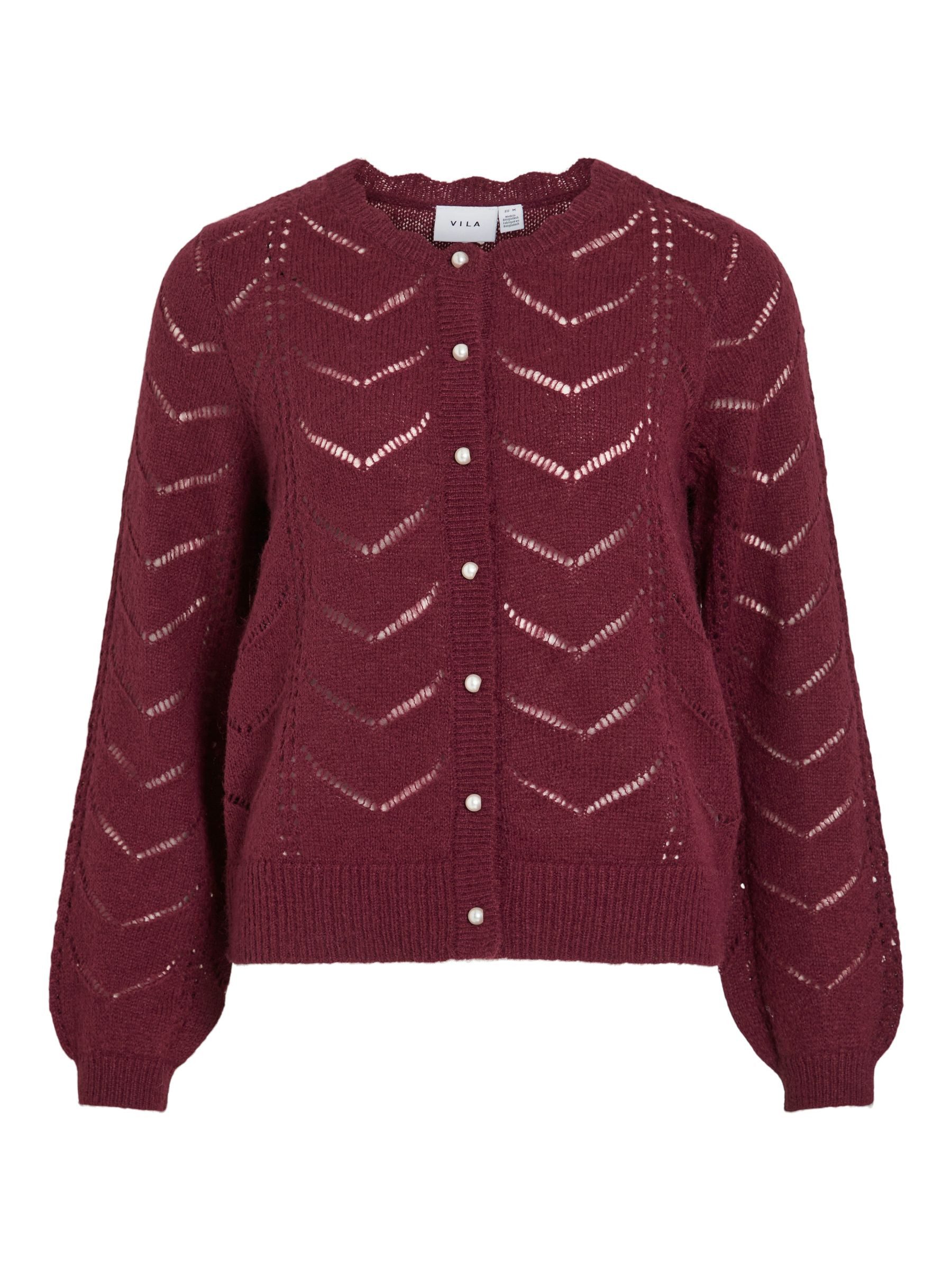 Vila Cardigan Eleganter Strick mit Perlenknöpfen und Strukturmuster (1-tlg) VITULI O-NECK L/S DETAIL KNIT CARDI/PB
