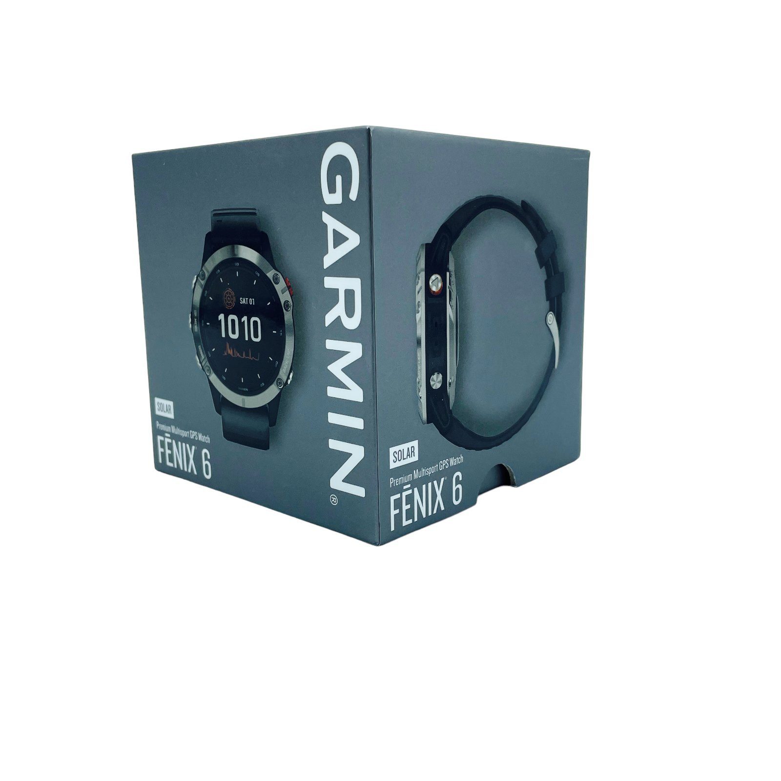 Garmin fenix 6 Solar Smartwatch (4,7 cm/1,3 Zoll) 010-02410-00, mit Lade-  Datenkabel und scharzem Band 010-02410-00