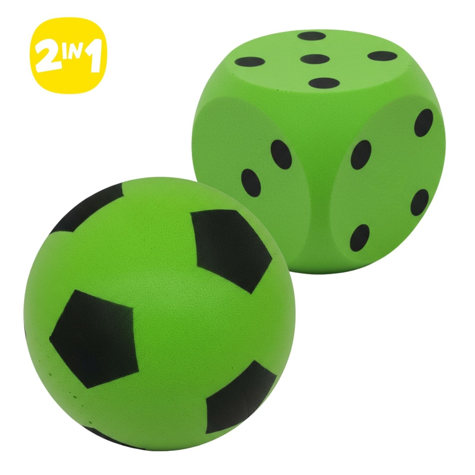 alldoro Spielball 2 in 1 Set - Schaumstoffball & Schaumstoffwürfel grün für Kinder ab 3, extra weich & leise, für drinnen & draußen zum Spielen & Lernen