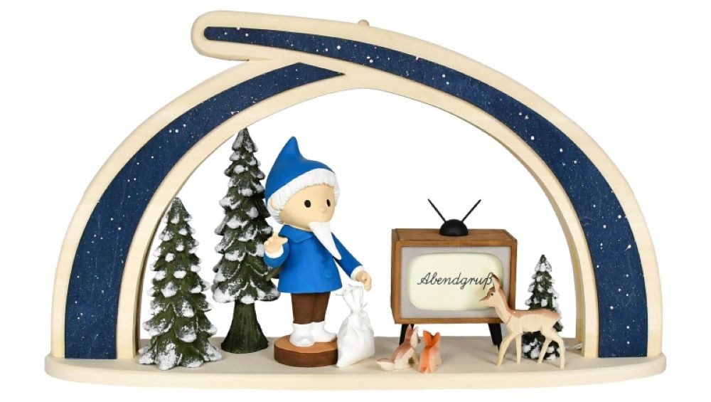 RATAGS LED Schwibbogen Massivholzbogen Sandmännchen mit TV 65 Jahre Sandmann Neuheit 2025, Handwerkskunst original Erzgebirge
