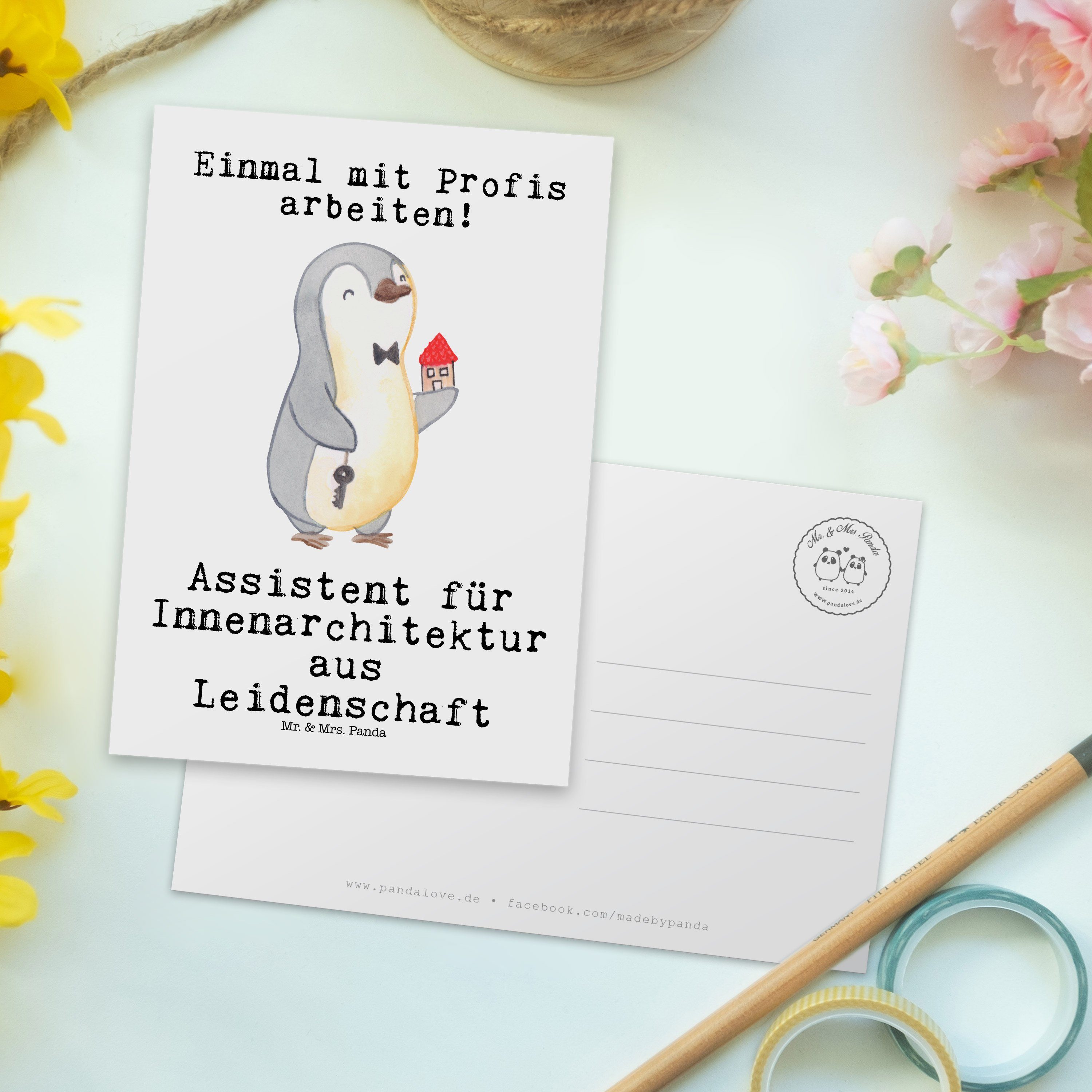 Innenarchitektur für Geschenk, Weiß - Panda aus & Mr. Postkarte Mrs. Assistent Leidenschaft - Gr