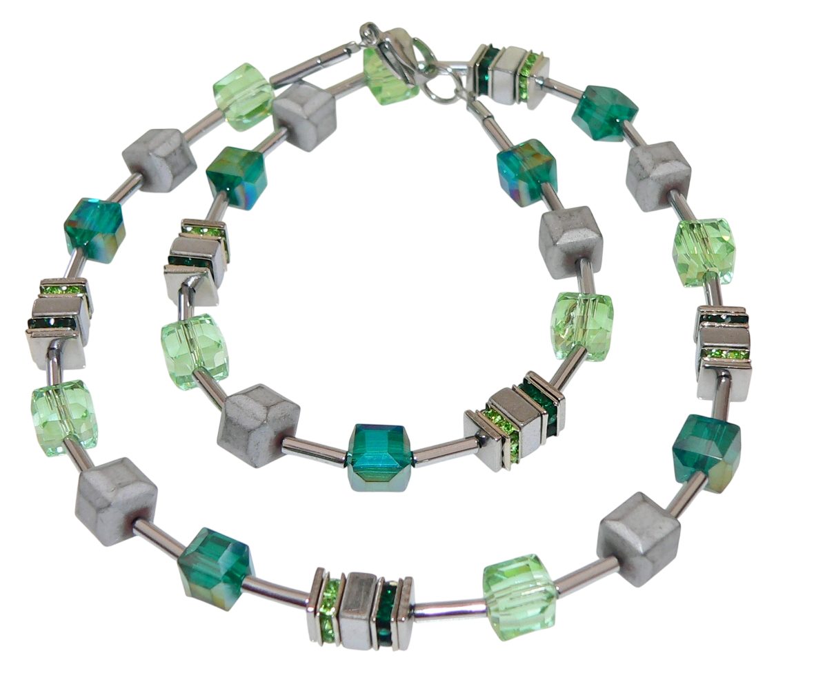 traumschmuck Statementkette 082h Halskette Collier Würfel, Strass, Glas, Hämatit, Strass (inkl Schmuckbox), handgefertigt, Made in Germany