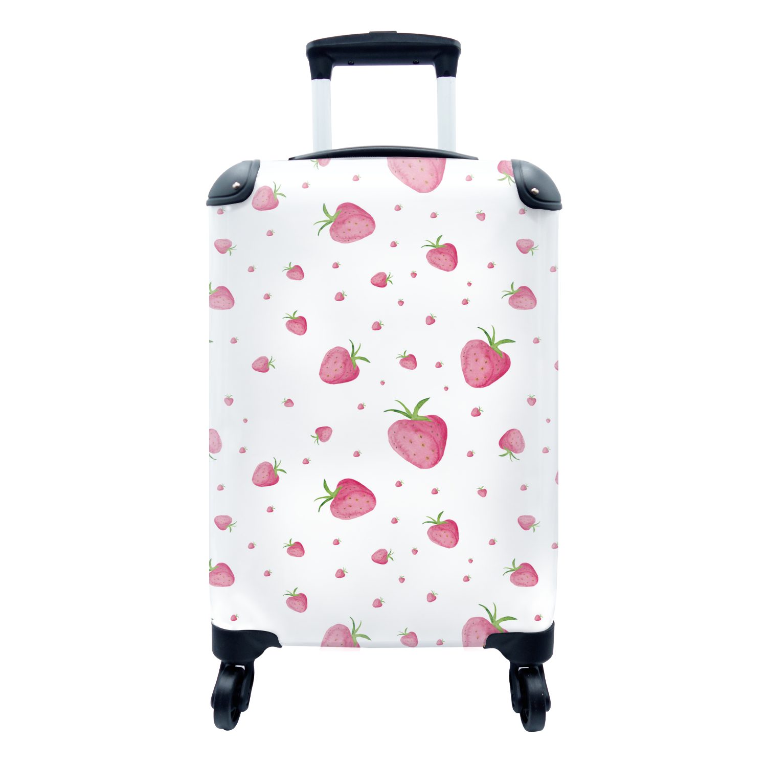 MuchoWow Handgepäckkoffer Erdbeere - Obst - Weiß - Aquarell, 4 Rollen, Reisetasche mit rollen, Handgepäck für Ferien, Trolley, Reisekoffer