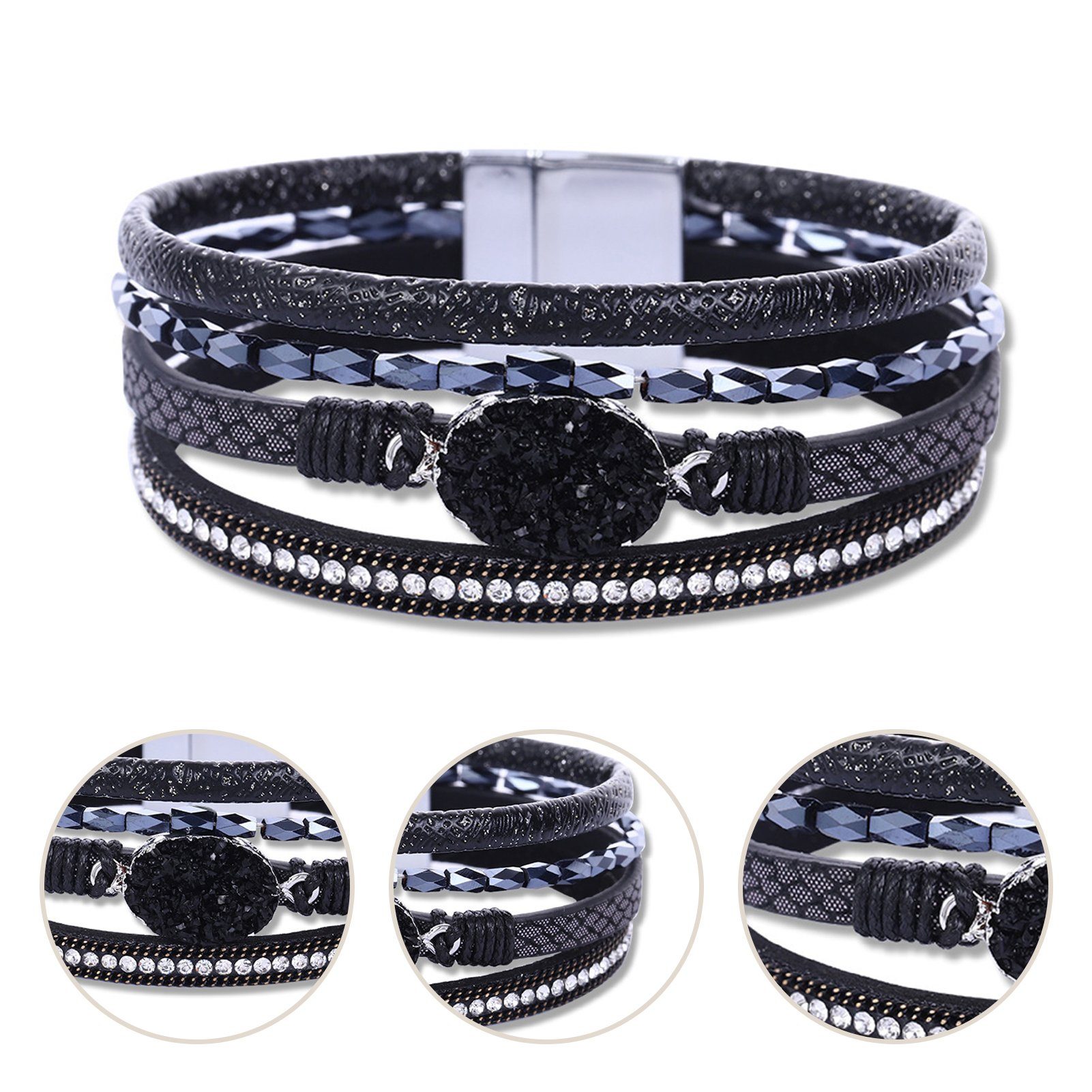 Rutaqian Armband Armband, Boho-Manschettenarmbänder, Kristallperlen-Armband Schwarz