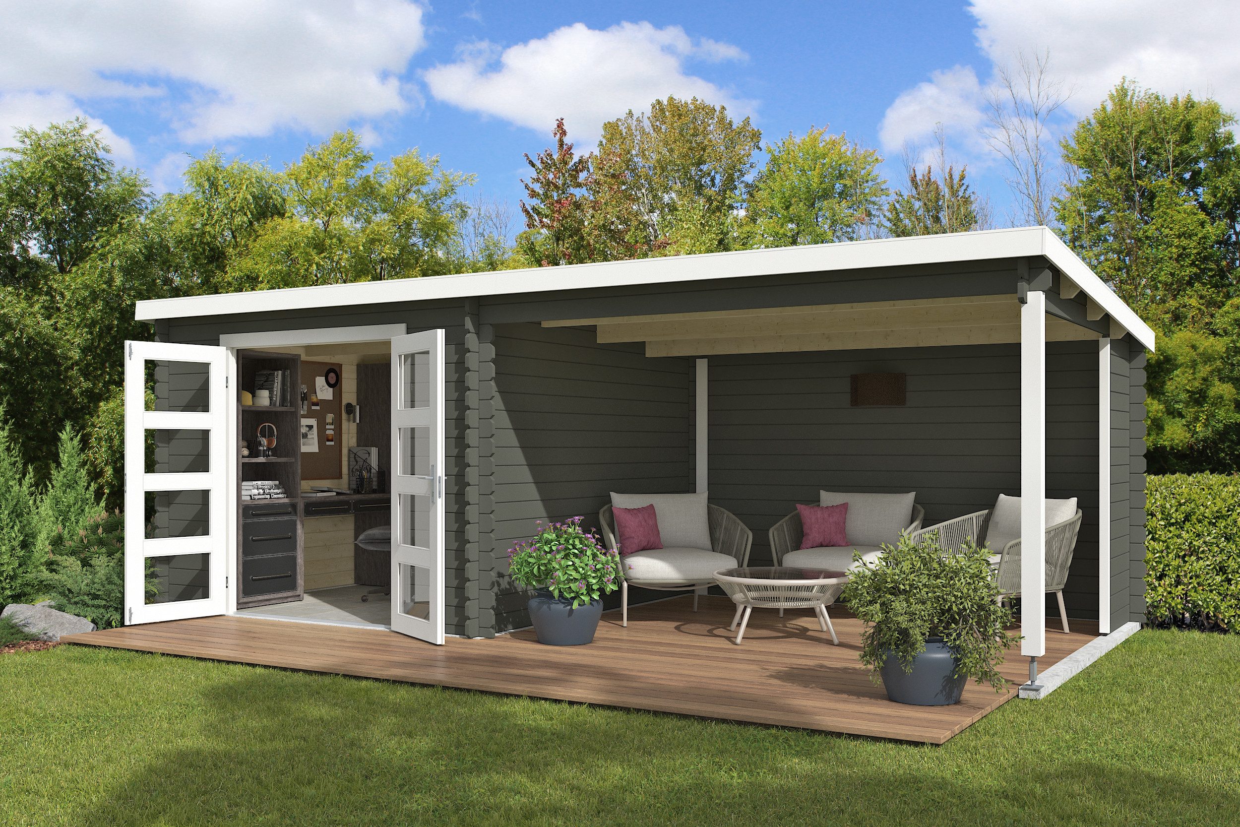 Nordic Holz Gartenhaus Novia Plus, BxT: 620x308,9 cm, (Unterstand inkl. Rückwand)