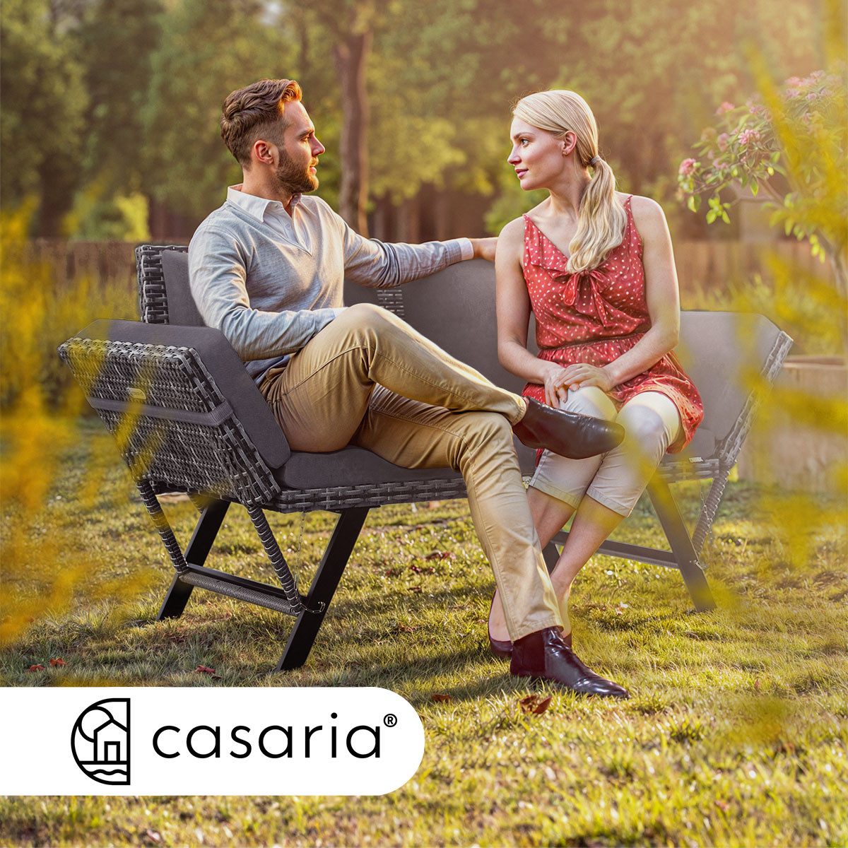 Casaria Gartenbank, Polyrattan mit Liegefunktion Wetterfest günstig online kaufen