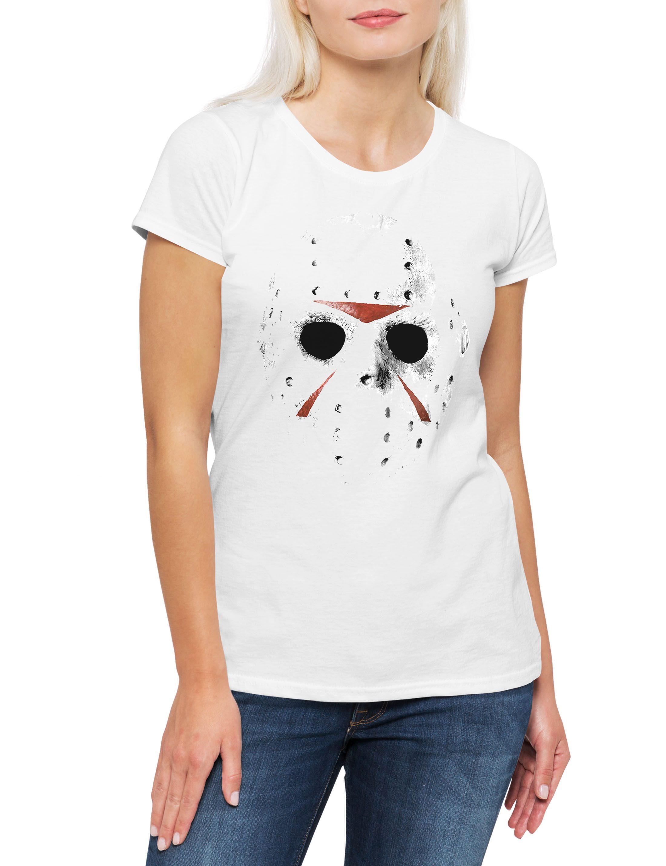 Print-Shirt Ice Hockey Mask Damen T-Shirt Freitag Horror 13 Vorhees Friday Jason