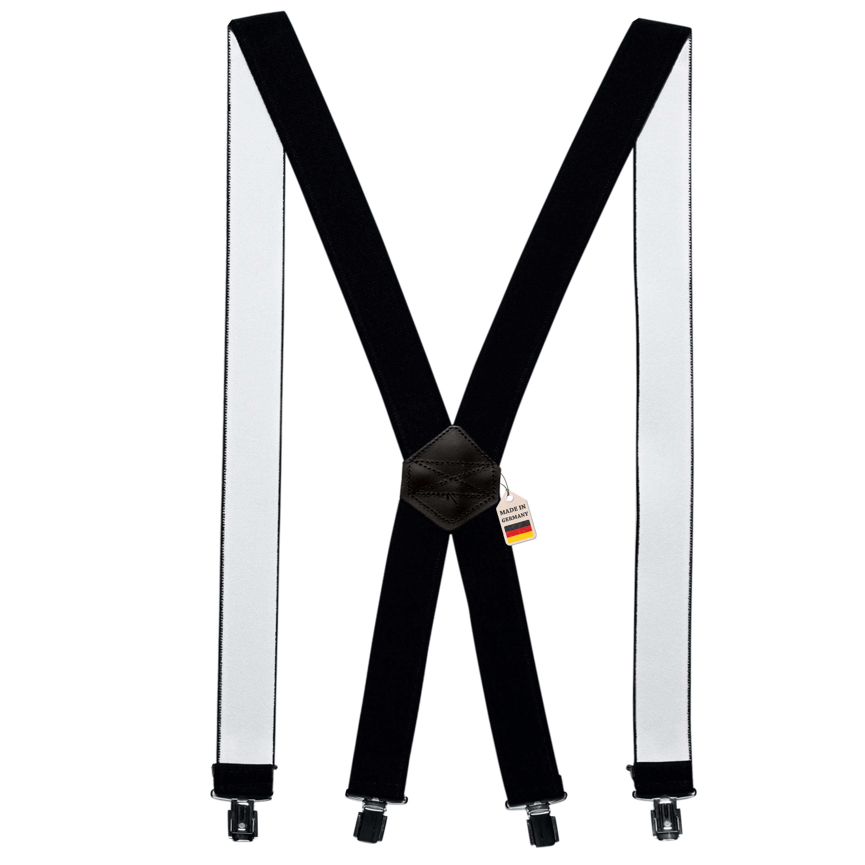 ZUKUNFTSENKEL Hosenträger Hosenträger mit Echtleder - Elastisch, Rutschfest Herren & Damen (4 Robuste Clips, X-Form) 3,5cm Breite - Deutsche Produktion