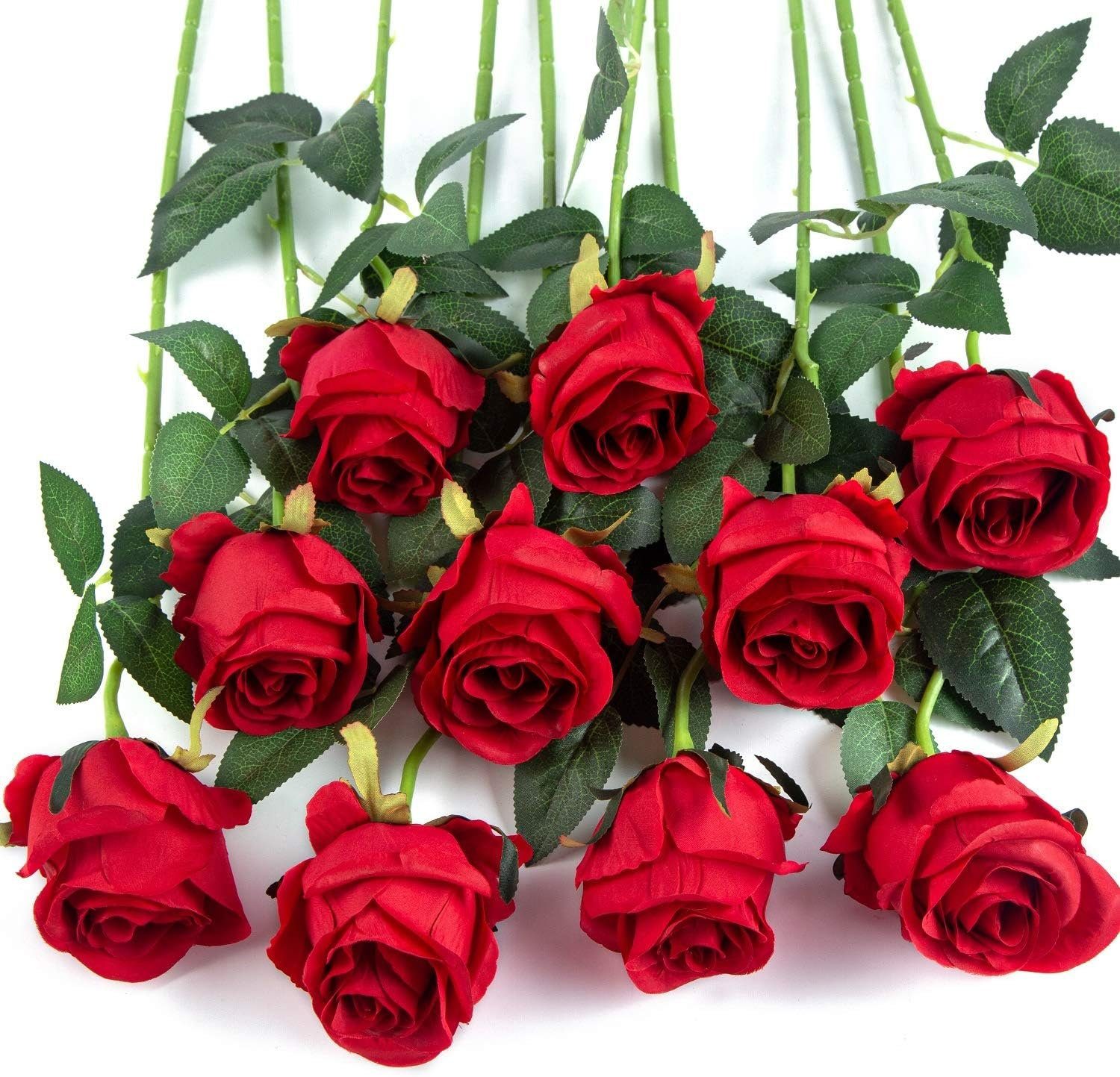 Kunstblume 10pcs Künstliche Rose Blumen Langer Stiel Gefälschte Seidenrosen, Mutoy, für DIY Hochzeitsstrauß Tisch Herzstück Wohnkultur Party Dekor Rot