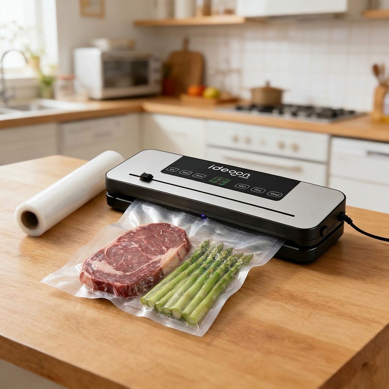 shop'n smile ideoon Vakuumierer Vakuumiergerät 120W, 65 kPa, Touch-Display, inkl. 3m Folienrolle, Geeignet für Folienbeutel bis zu 30 cm Breite