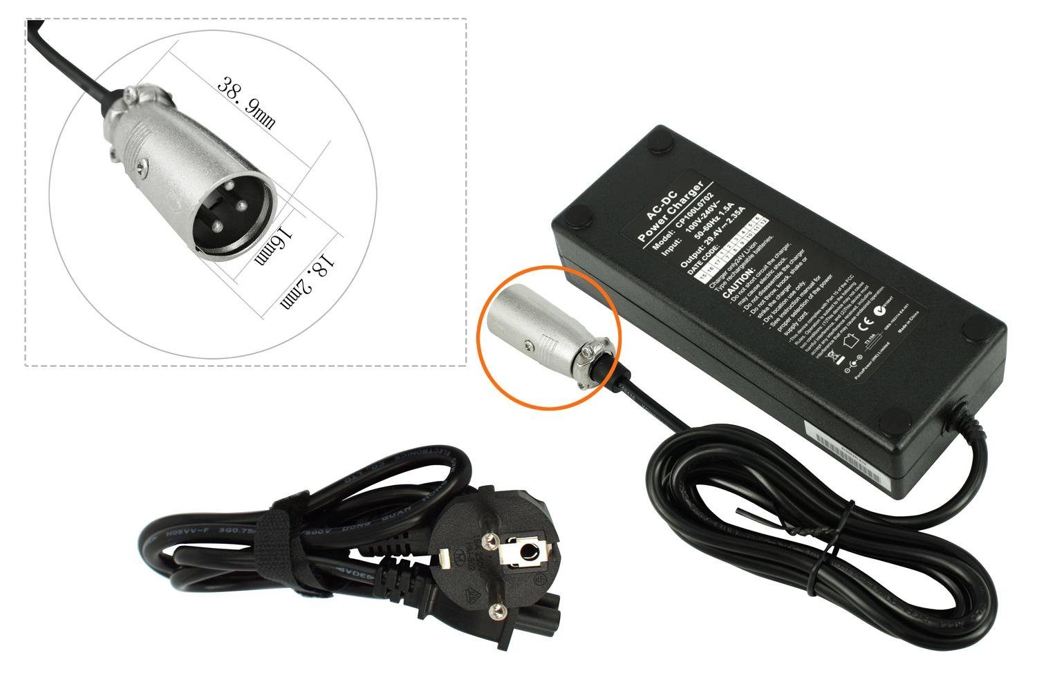 PowerSmart CP100L0702E.003 Batterie-Ladegerät (29,40V Ausgang, 3-PIN XLR) 2,35A für eBike 3 pin Anschluss 24V Akku, 24 V)