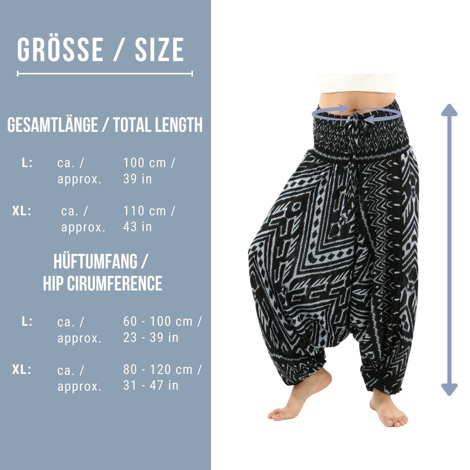PANASIAM Haremshose weite Aladinhose aus 100% Viskose im Ethno Style mit breitem Gummibund lockere Haremshose Afghani Hose Pluderhose bequeme Realaxhose Pumphose