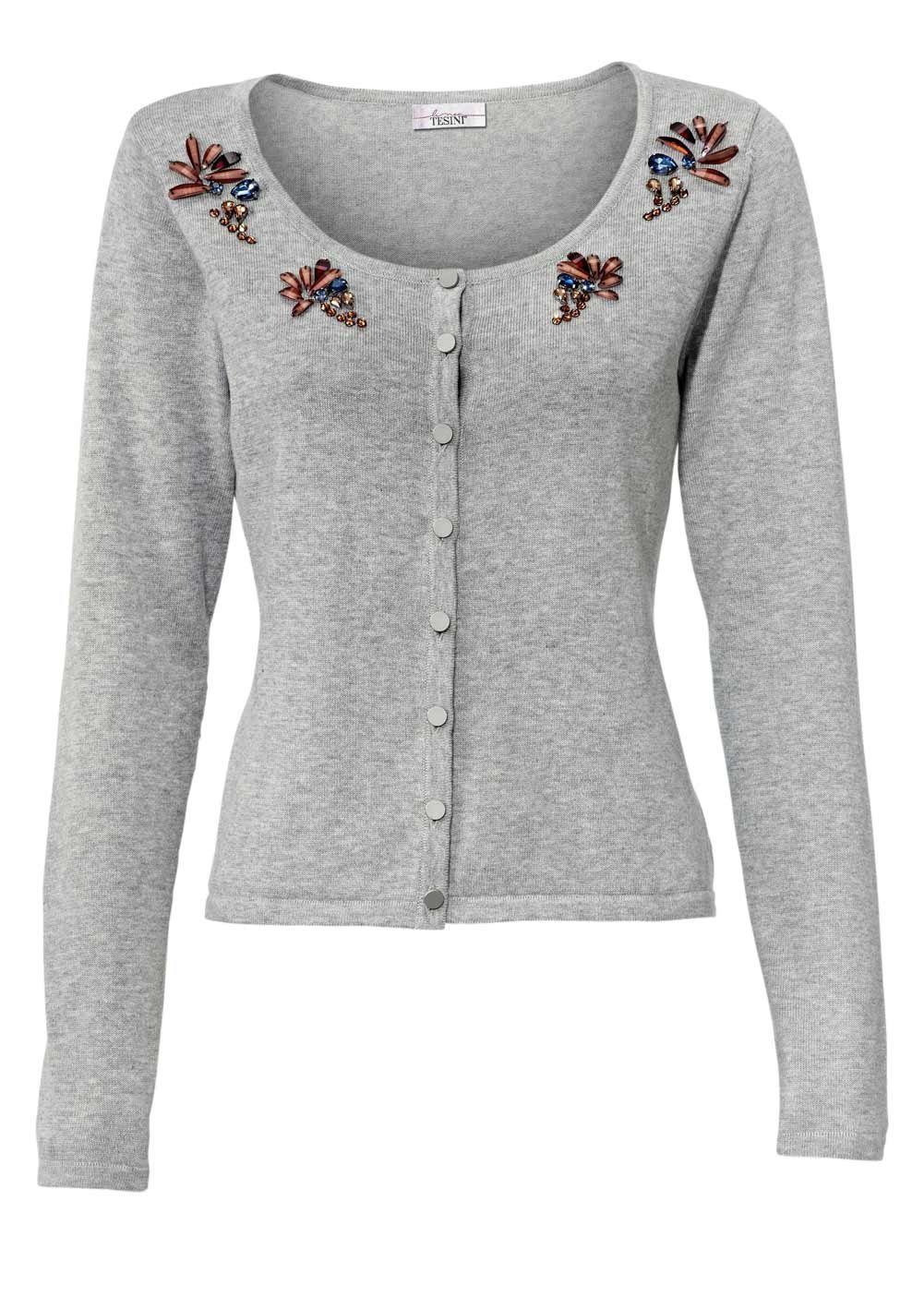 heine Cardigan Linea Tesini m. Strass, Damen Designer-Cardigan grau