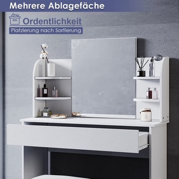 SONNI Schminktisch Frisiertisch Kosmetiktisch mit Hocker und Spiegel, mit Schublade, 1080x400x1400mm, mit/ohne Beleuchtung