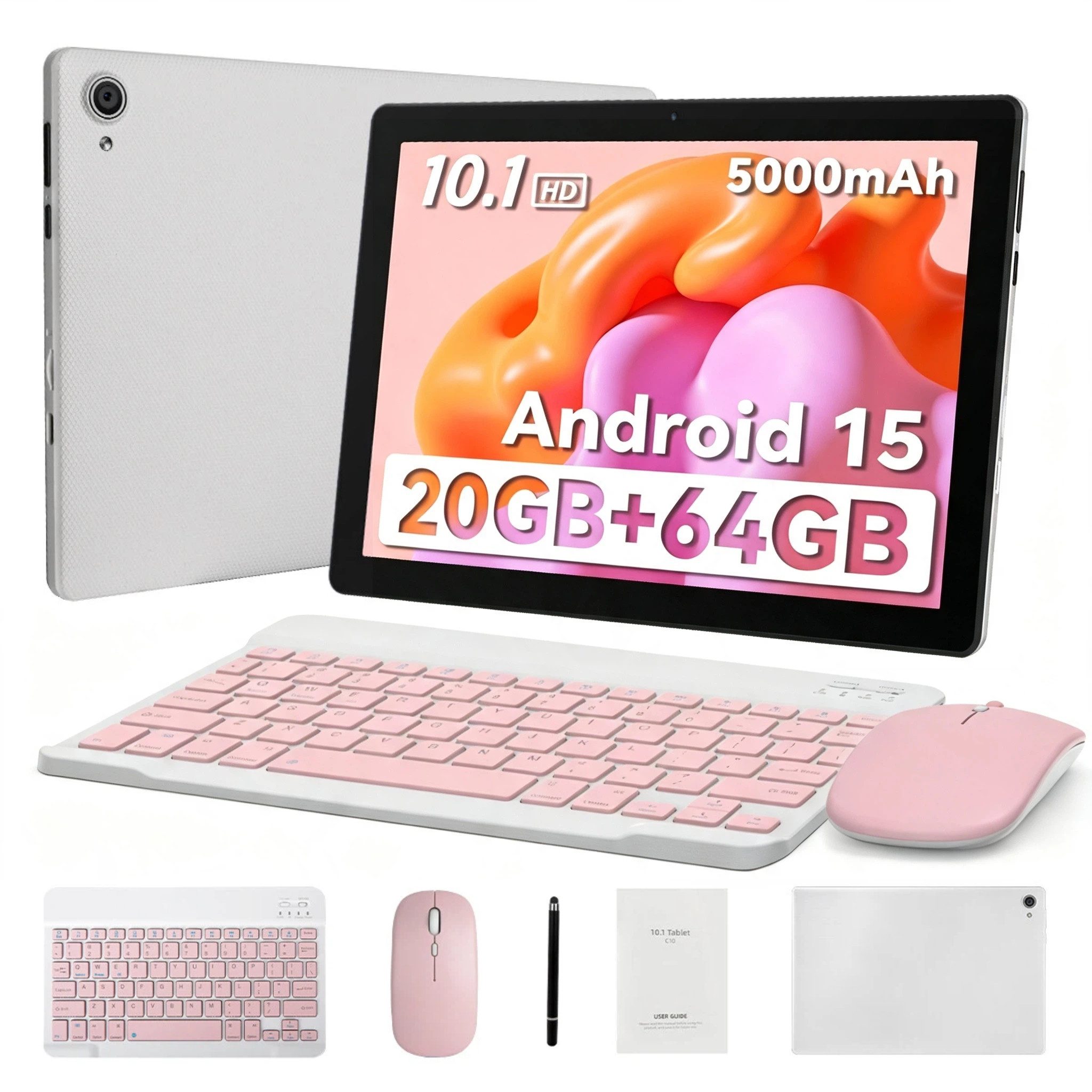 BUFO 10 Zoll 1280x800 HD 5000mAh WiFi 6 mit Tastatur, Maus und Stylus Tablet (10.1", 64 GB, Android 15, 5G WiFi, 20(3+17)GB+64GB, HD IPS 1280x800)