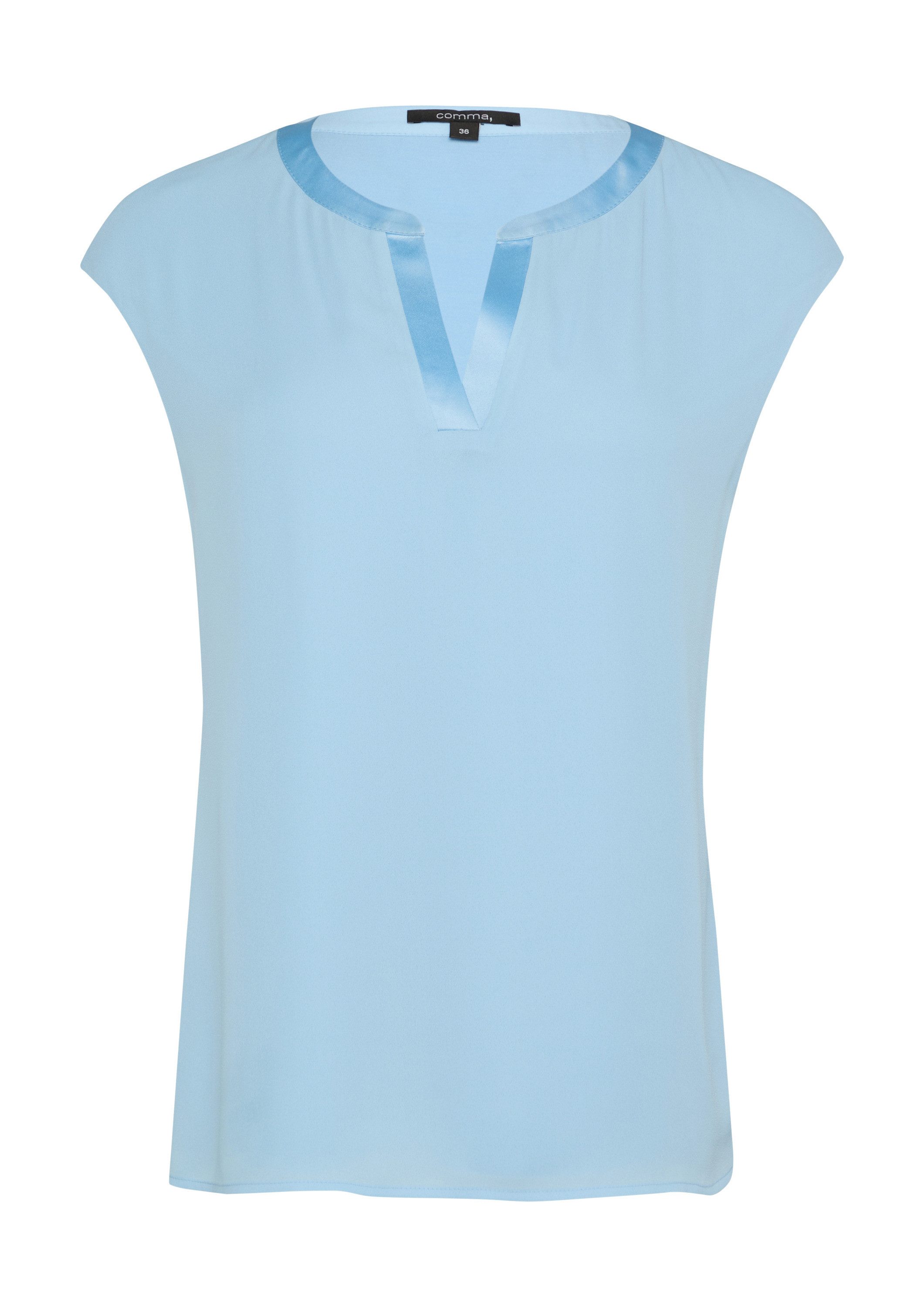 comma Kurzarmshirt T-Shirt Blusenshirt mit Satinblende