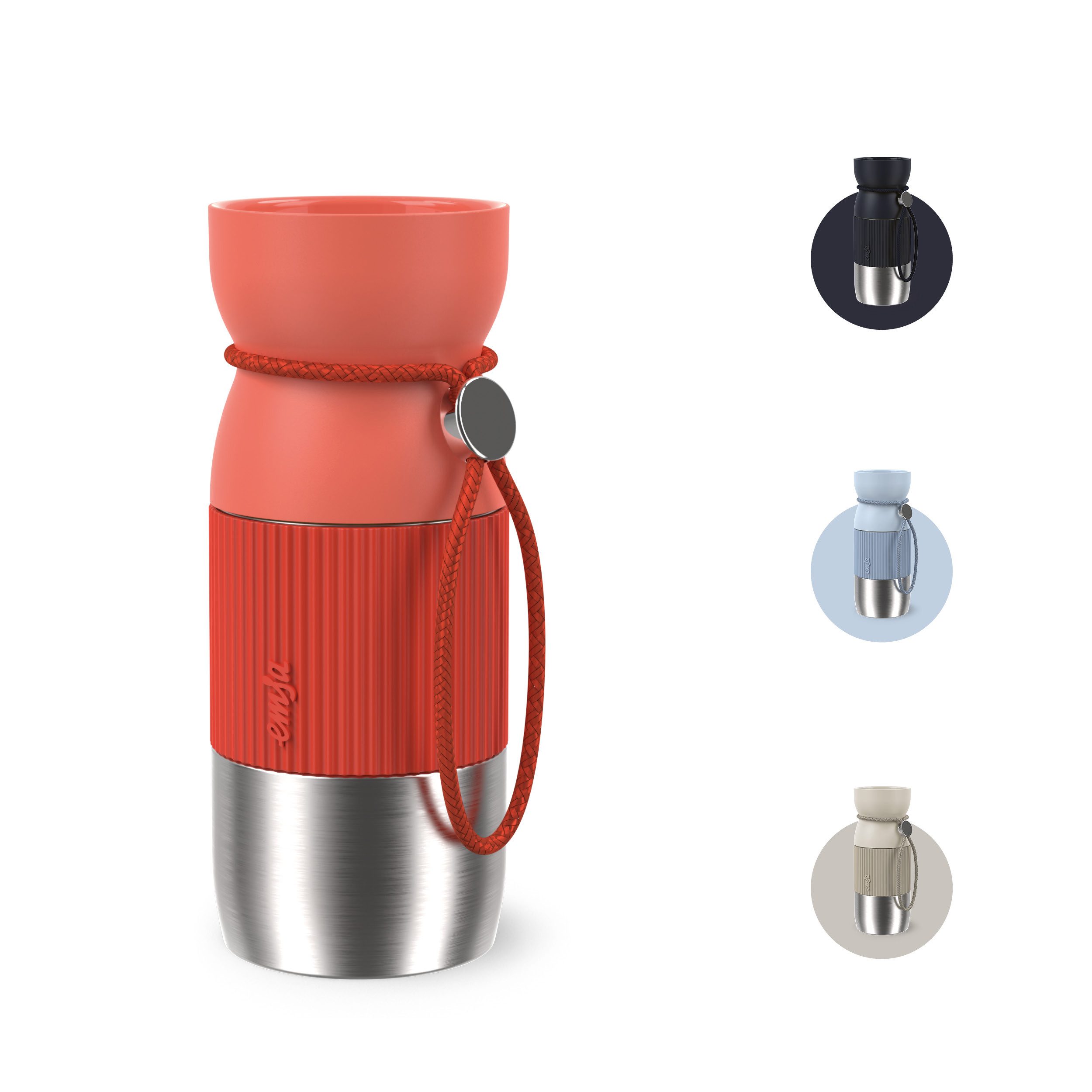 Emsa Thermobecher beYou Cup, 1-tlg., Edelstahl, Polypropylen, Silikon, 0,36 Liter, aromatischer Trinkgenuss, 100% dicht, mit Trageband