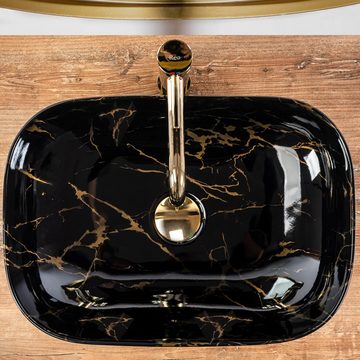 wohnwerk.idee Aufsatzwaschbecken Waschbecken Marmor Schwarz 46,5x33,5cm Belinda Marble Black Matt