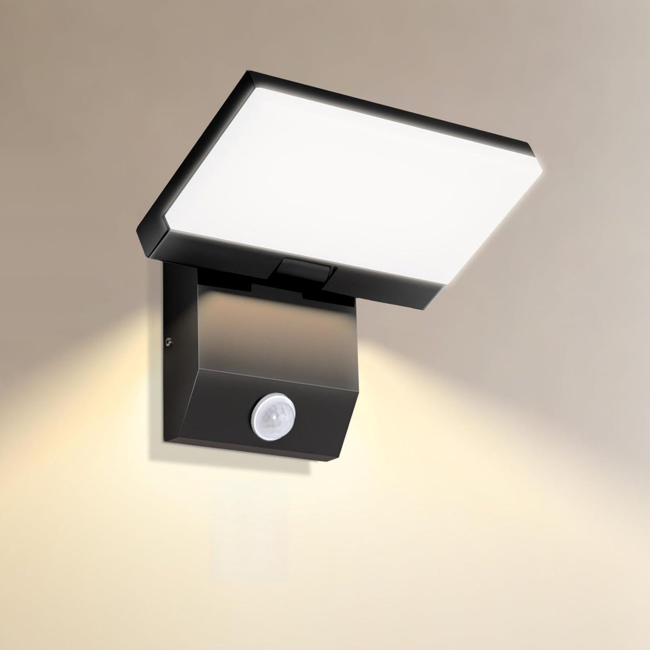 Blossom LED Außen-Wandleuchte LED Wandleuchte Innen außen, Warmweiß aussenlampe mit Bewegungsmelder, schwenkbarem LED-Panel, IP65, Aluminium, für Garten, Terrasse, Eingang