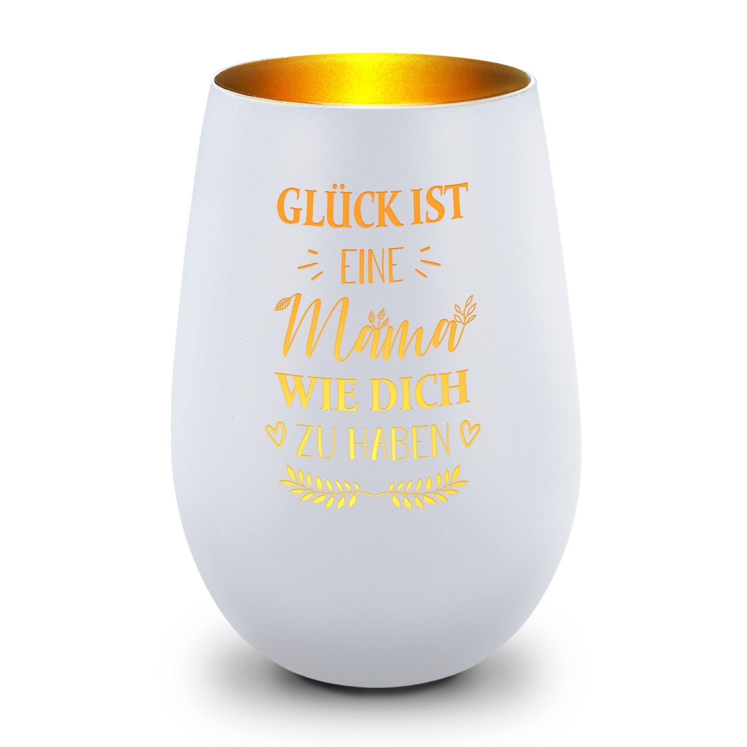 Großes Schnäppchen! GRAVURZEILE Windlicht aus Glas eine Geschenke Deko wie haben - Dich Frauen mit zum Gravur ist Geburtstag Glück - (Weiß/Gold), und und Mama weitere Anlässe zu für Männer