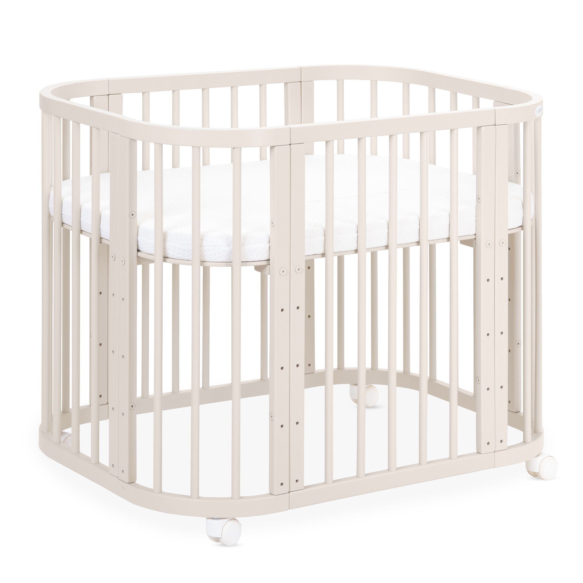 Waldin Babybett Babybett, Beistellbett aus Holz, 5in1 mit Matratze, Belüftet