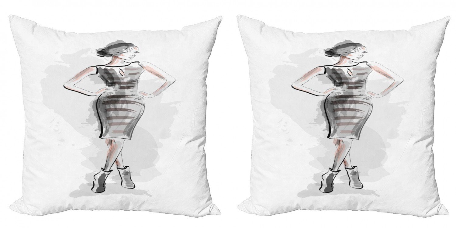 Accent Modern Kissenbezüge (2 Dame in Doppelseitiger Kleid Abakuhaus Schlanke Mode Digitaldruck, Stück), einem