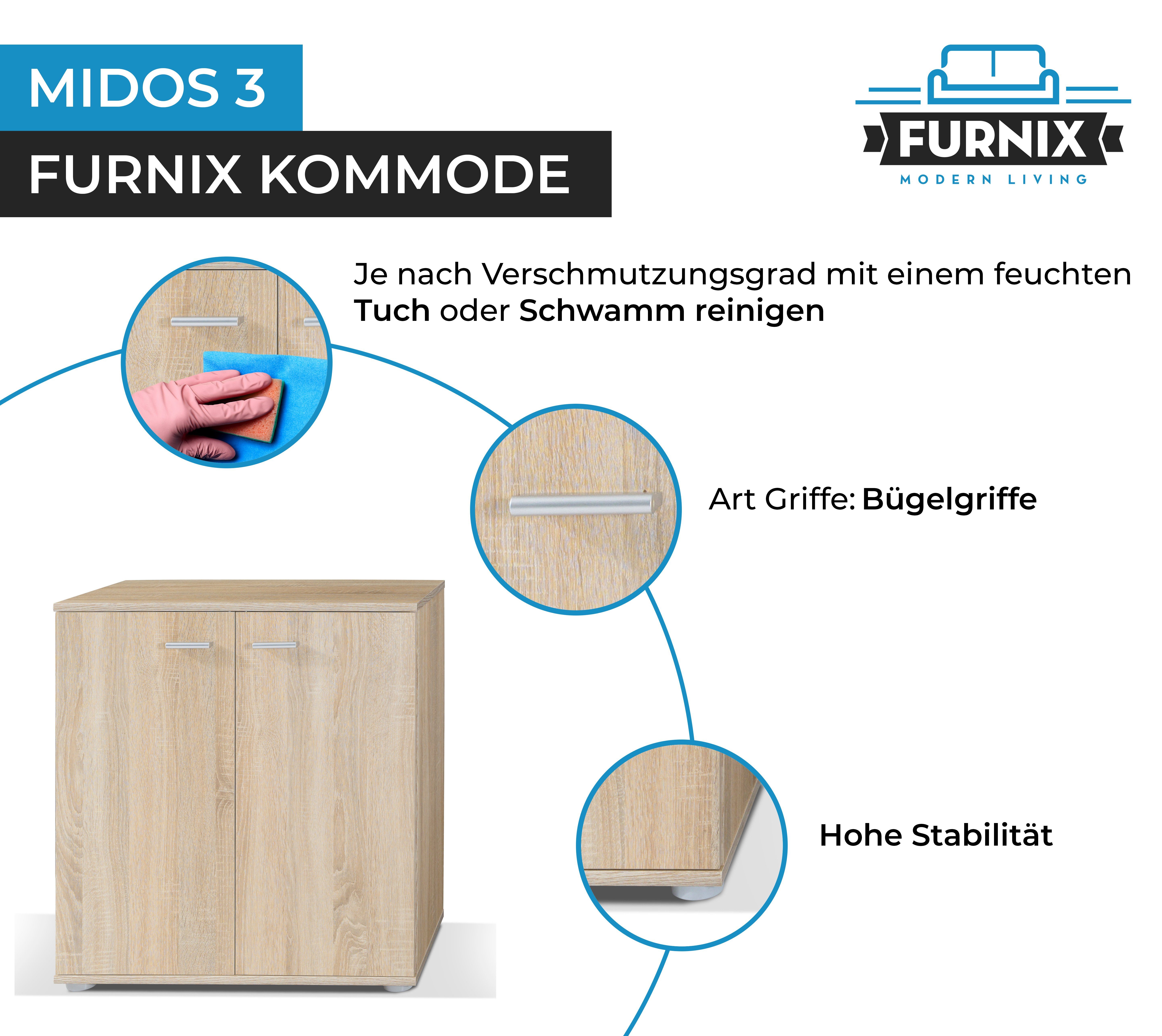 Furnix Kommode Sideboard fürs Wohnzimmer 2 modern Türen mit Midos Sonoma 3