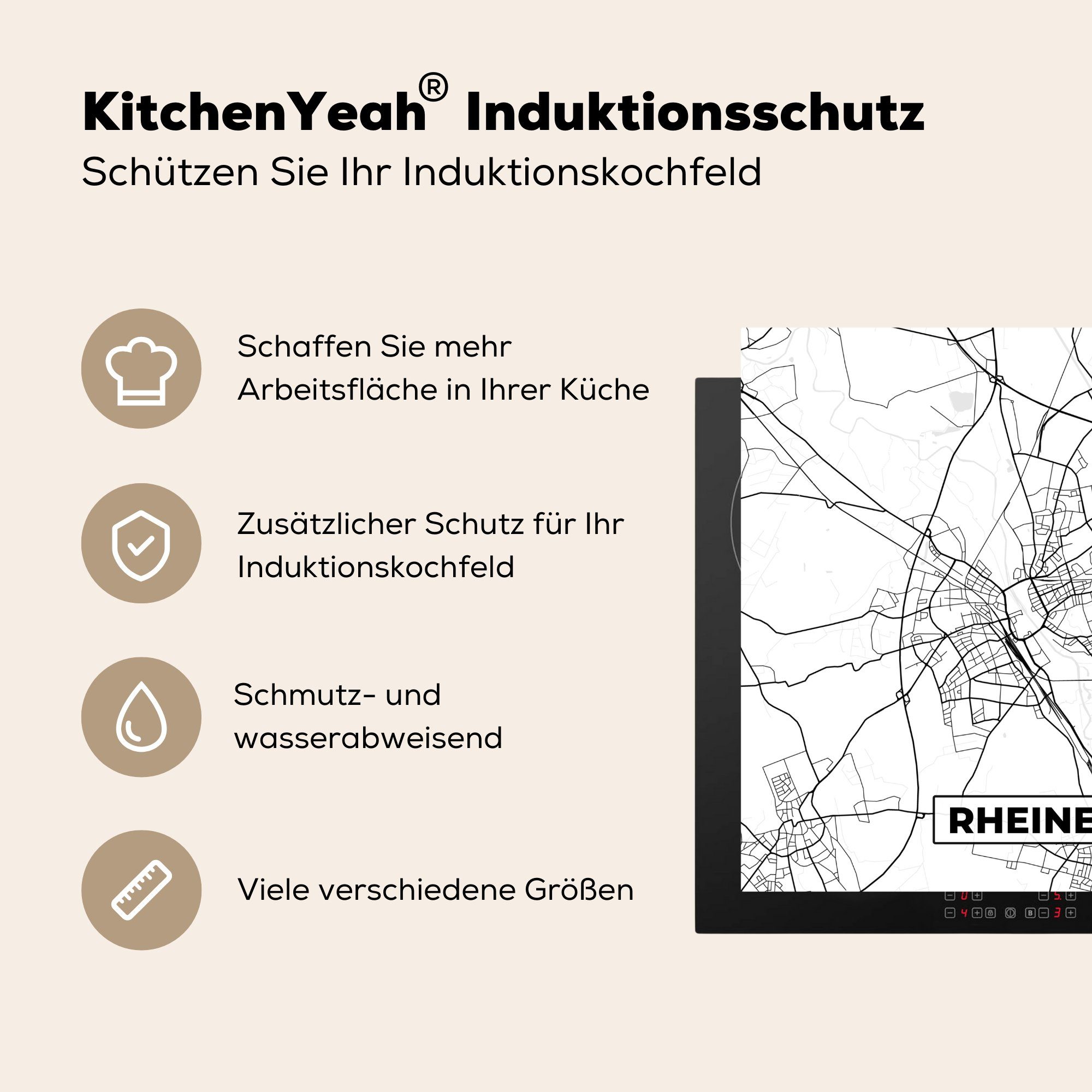 Ceranfeldabdeckung, MuchoWow für cm, - Herdblende-/Abdeckplatte tlg), Vinyl, Rheine 78x78 Karte (1 Wegbeschreibung, Arbeitsplatte Stadtplan küche - -